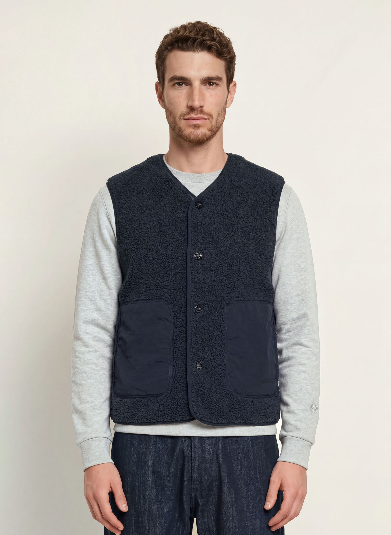 MOS MOSH Gallery Teddy Fur Vest MMGHARRY: DARK BLUE