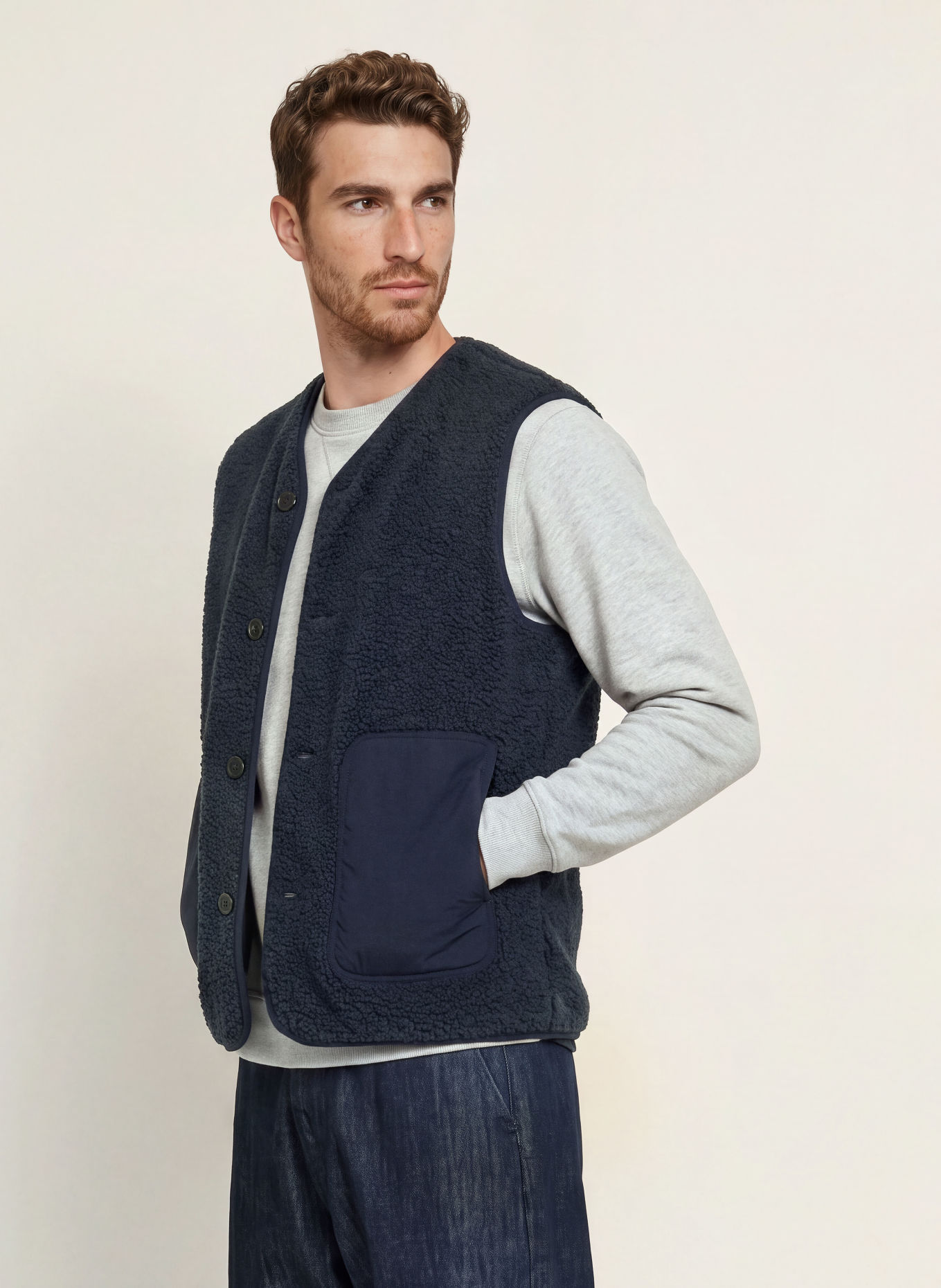MOS MOSH Gallery Teddy Fur Vest MMGHARRY: DARK BLUE