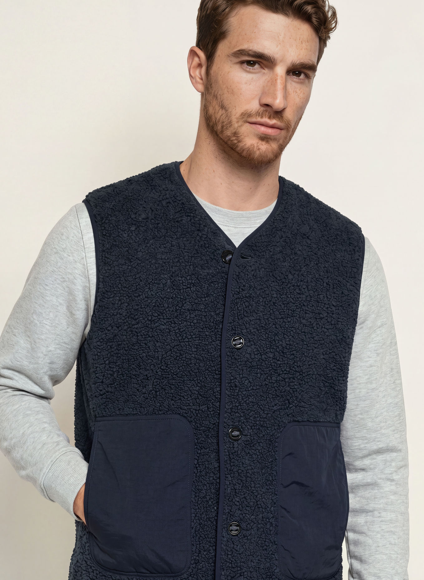 MOS MOSH Gallery Teddy Fur Vest MMGHARRY: DARK BLUE