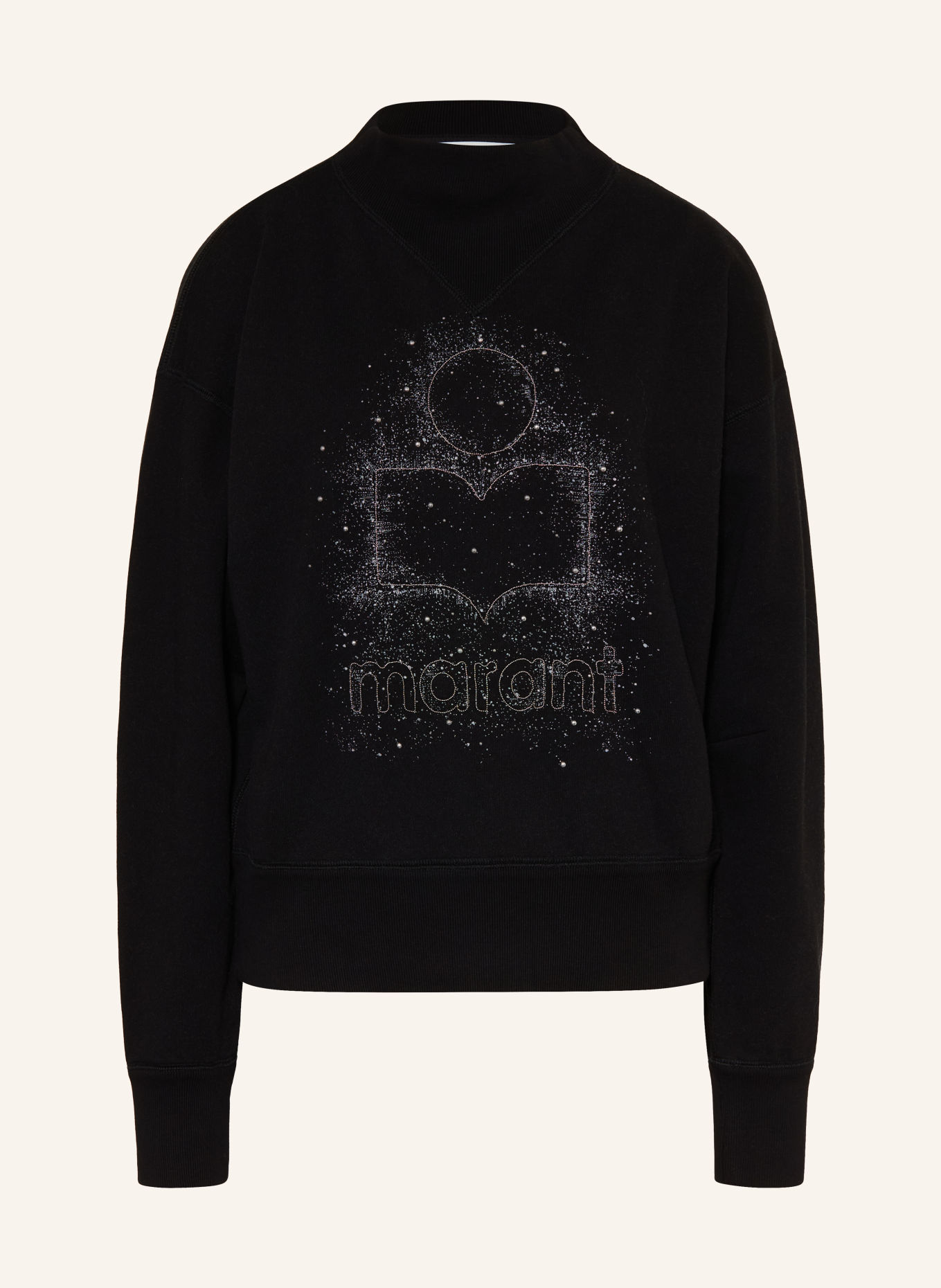 MARANT ÉTOILE Sweatshirt MOBY avec pierres décoratives: NOIR / ARGENT / BLEU CLAIR