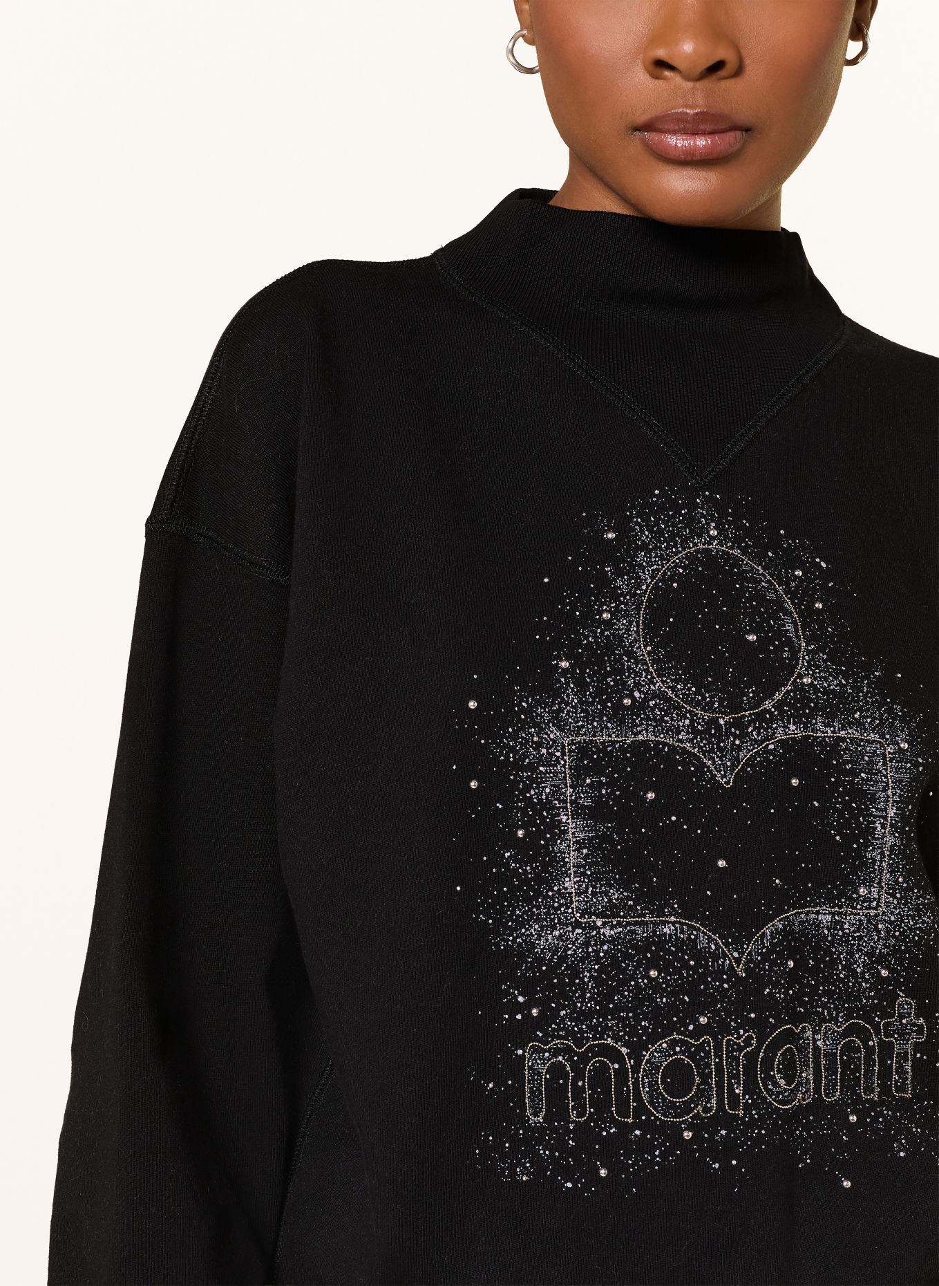 MARANT ÉTOILE Sweatshirt MOBY avec pierres décoratives: NOIR / ARGENT / BLEU CLAIR