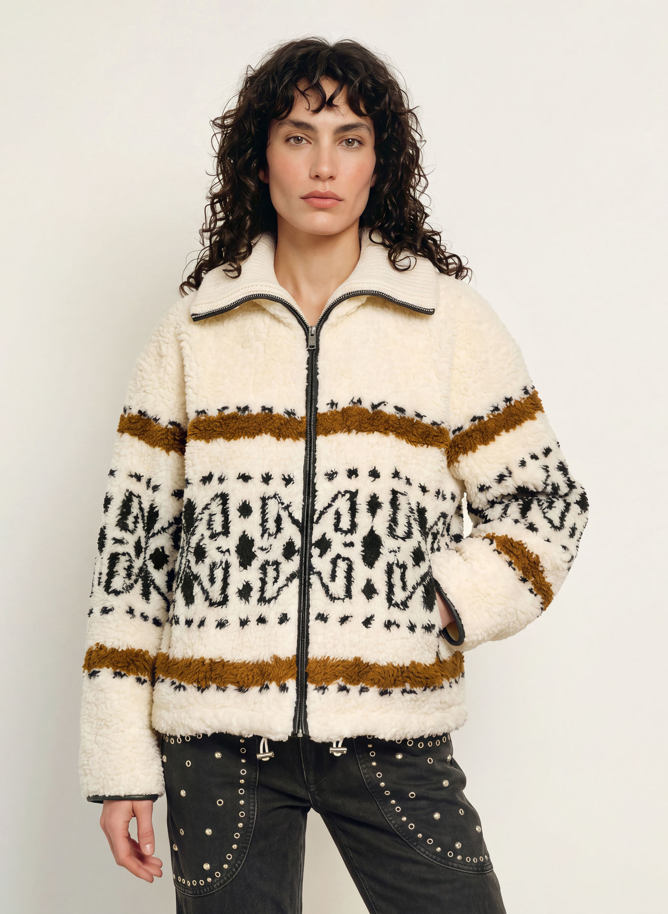 MARANT ÉTOILE Teddyjas LIJKA: ECRU / BRUIN / ZWART