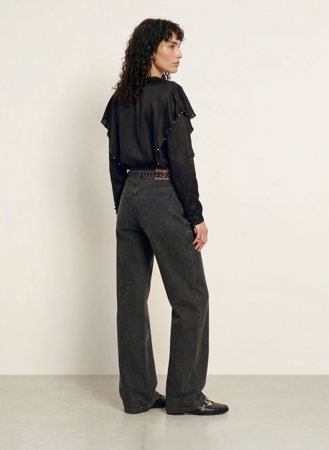 MARANT ÉTOILE BREMA-blouseshirt van satijn met sierstenen: ZWART