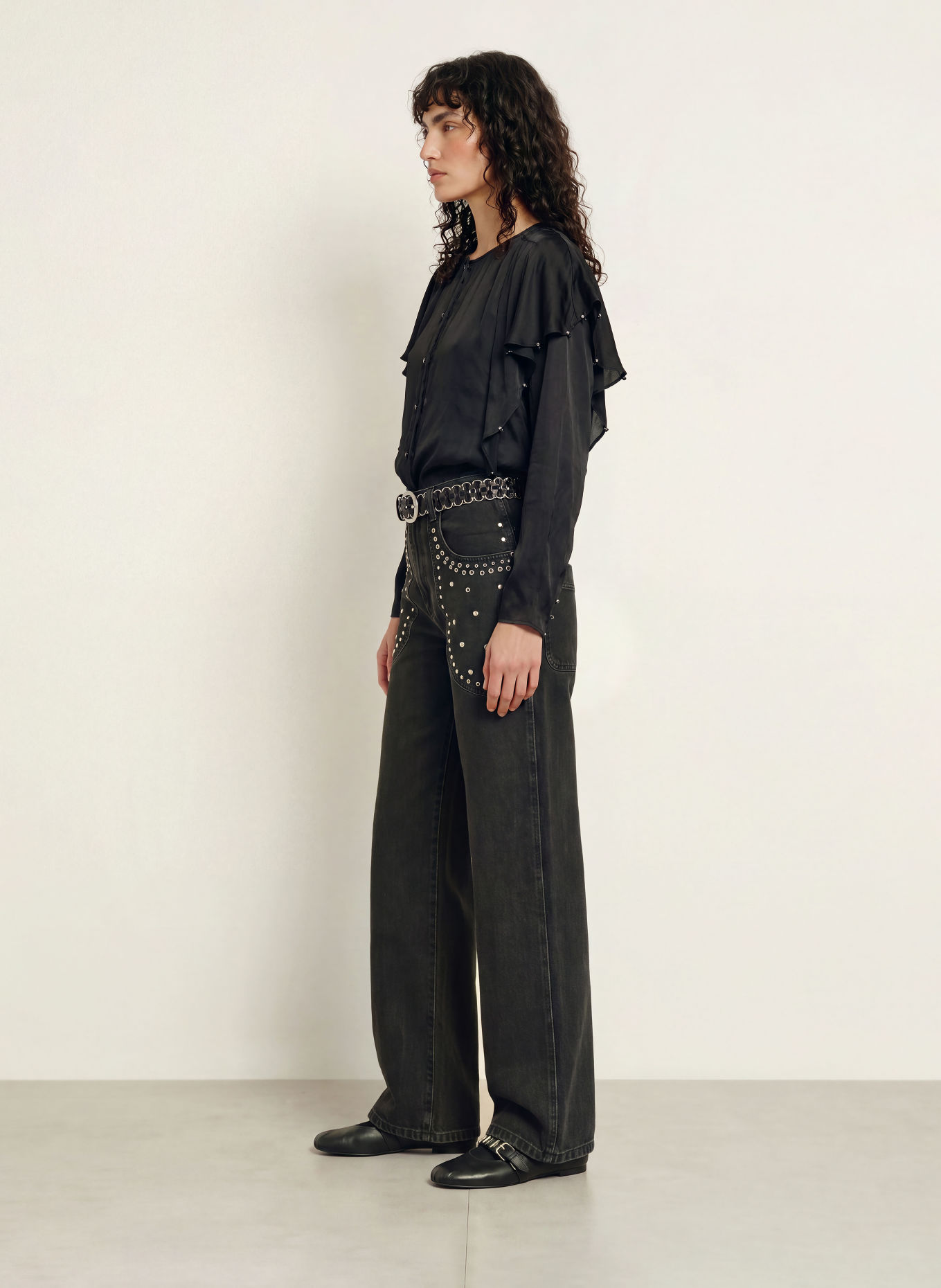 MARANT ÉTOILE BREMA-blouseshirt van satijn met sierstenen: ZWART