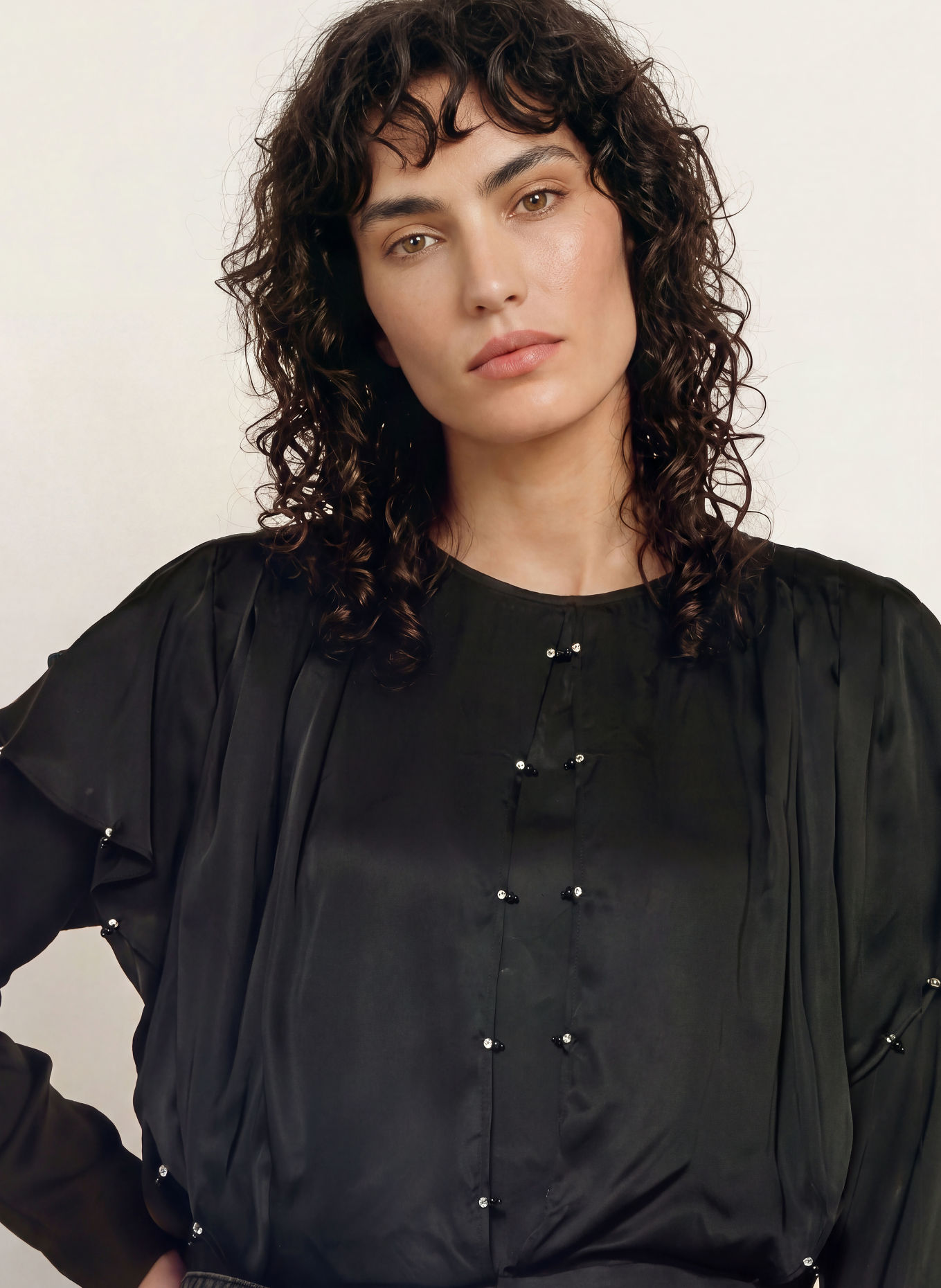 MARANT ÉTOILE BREMA-blouseshirt van satijn met sierstenen: ZWART