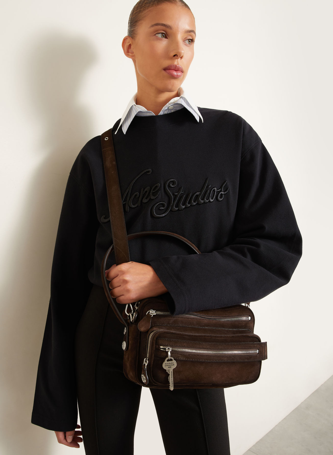 Acne Studios Crossbody bag: DARK BROWN / SILVER