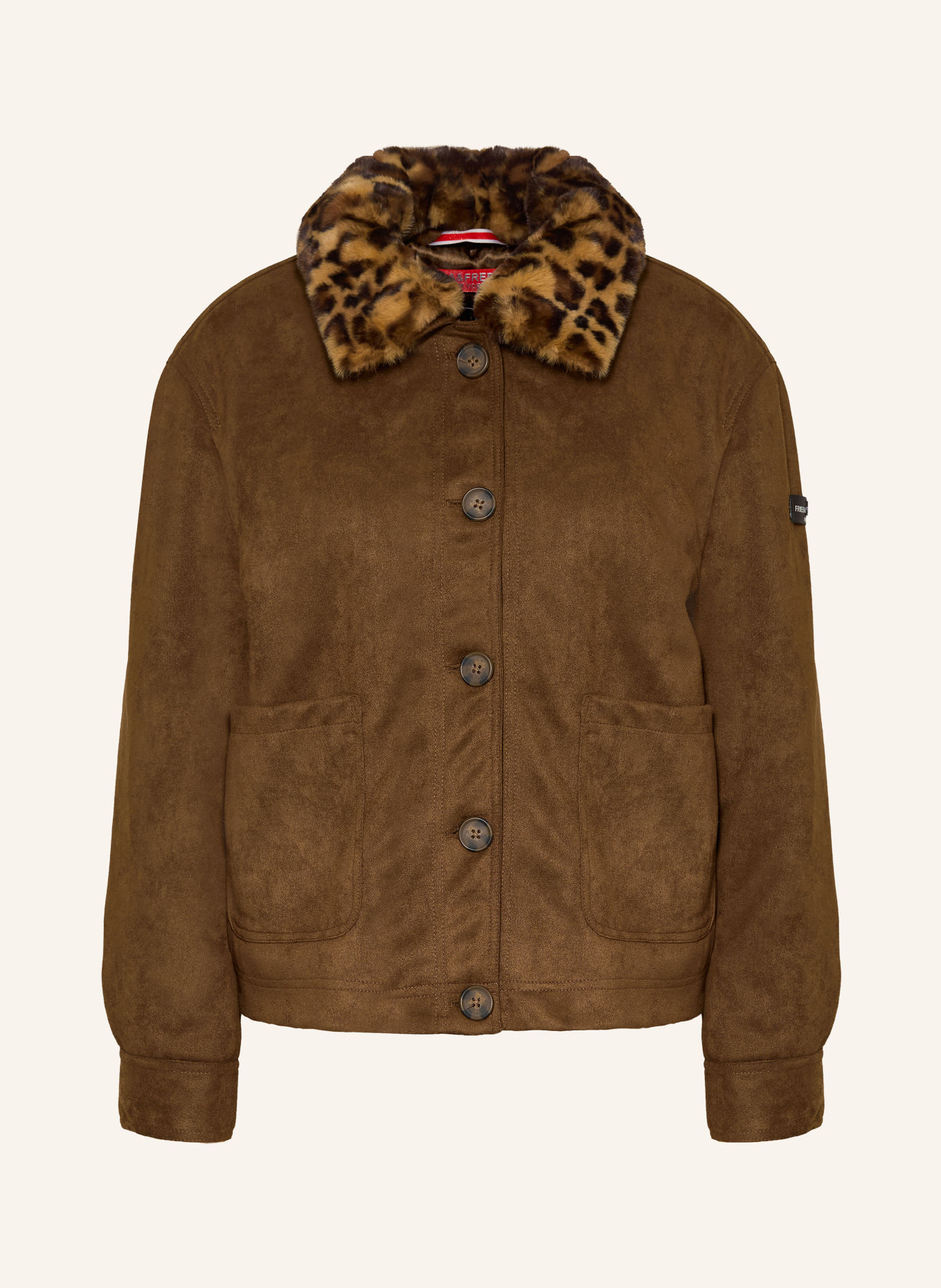 FRIEDA & FREDDIES Jerseyjas ALUNA in leerlook met afneembare Kraag van imitatiebont: MARRON FONCÉ