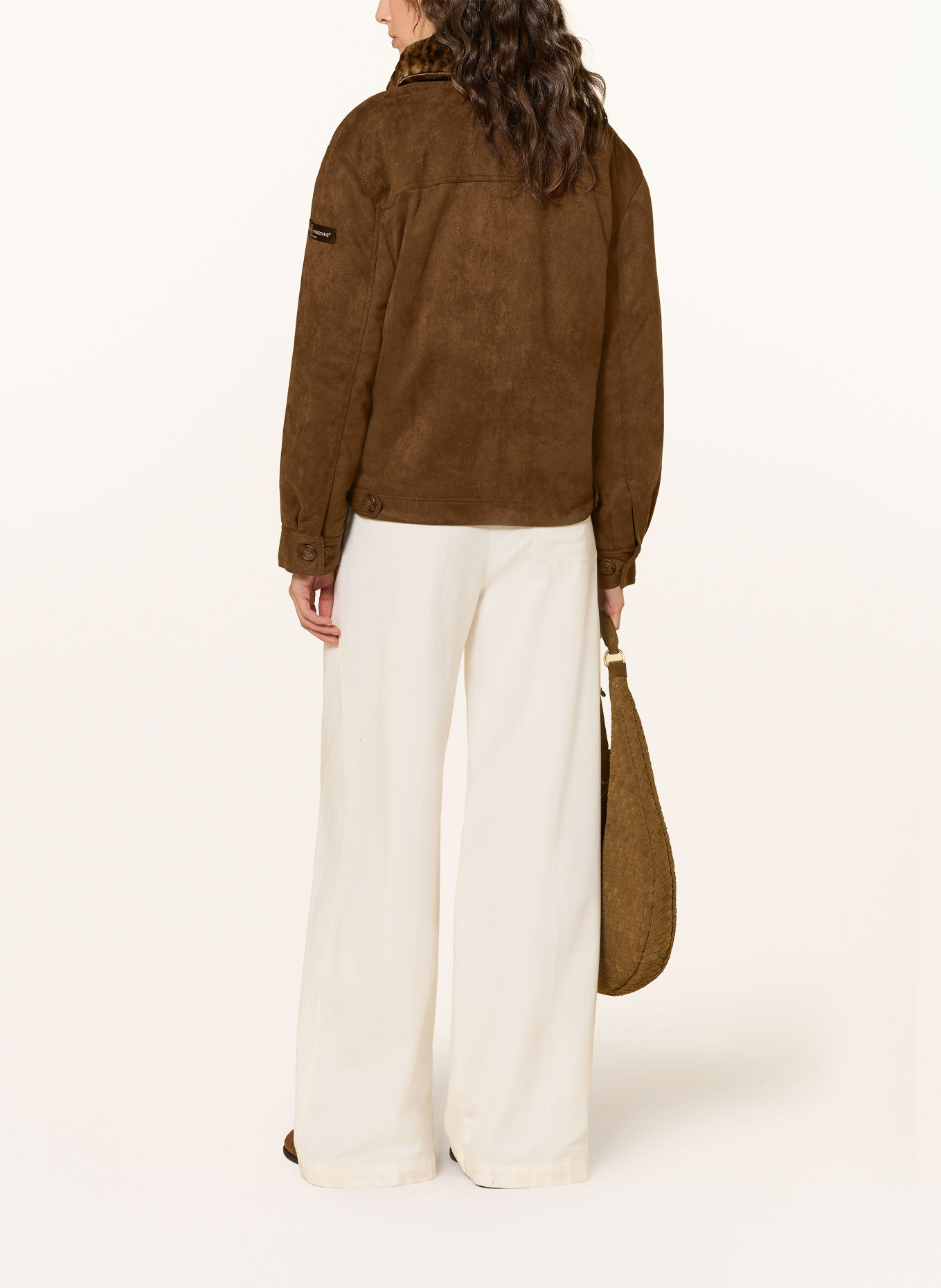 FRIEDA & FREDDIES Jerseyjas ALUNA in leerlook met afneembare Kraag van imitatiebont: MARRON FONCÉ