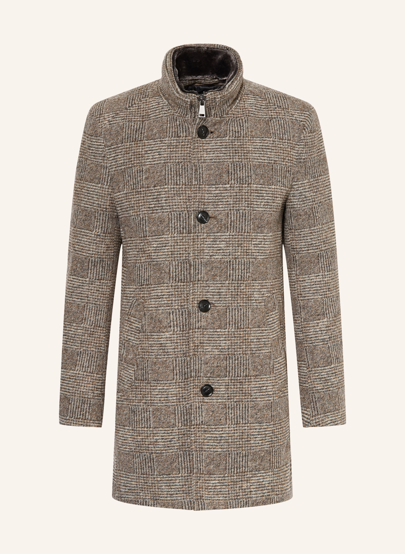 STROKESMAN'S Manteau avec col amovible: BEIGE / MARRON FONCÉ