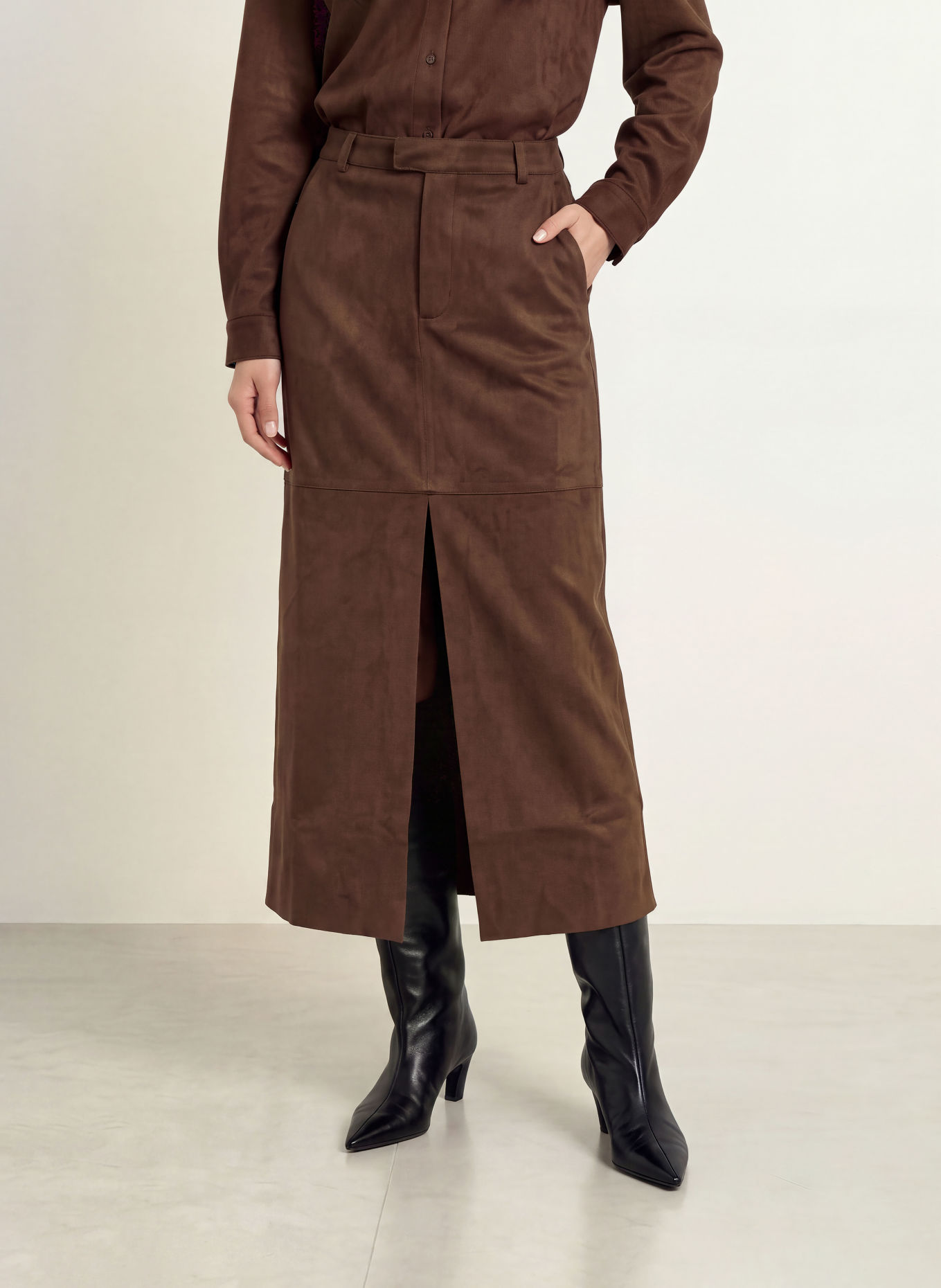ELEH Faux-leather skirt: DARK BROWN