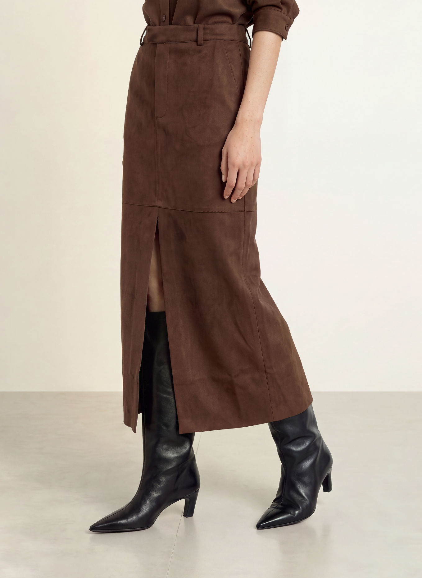 ELEH Faux-leather skirt: DARK BROWN