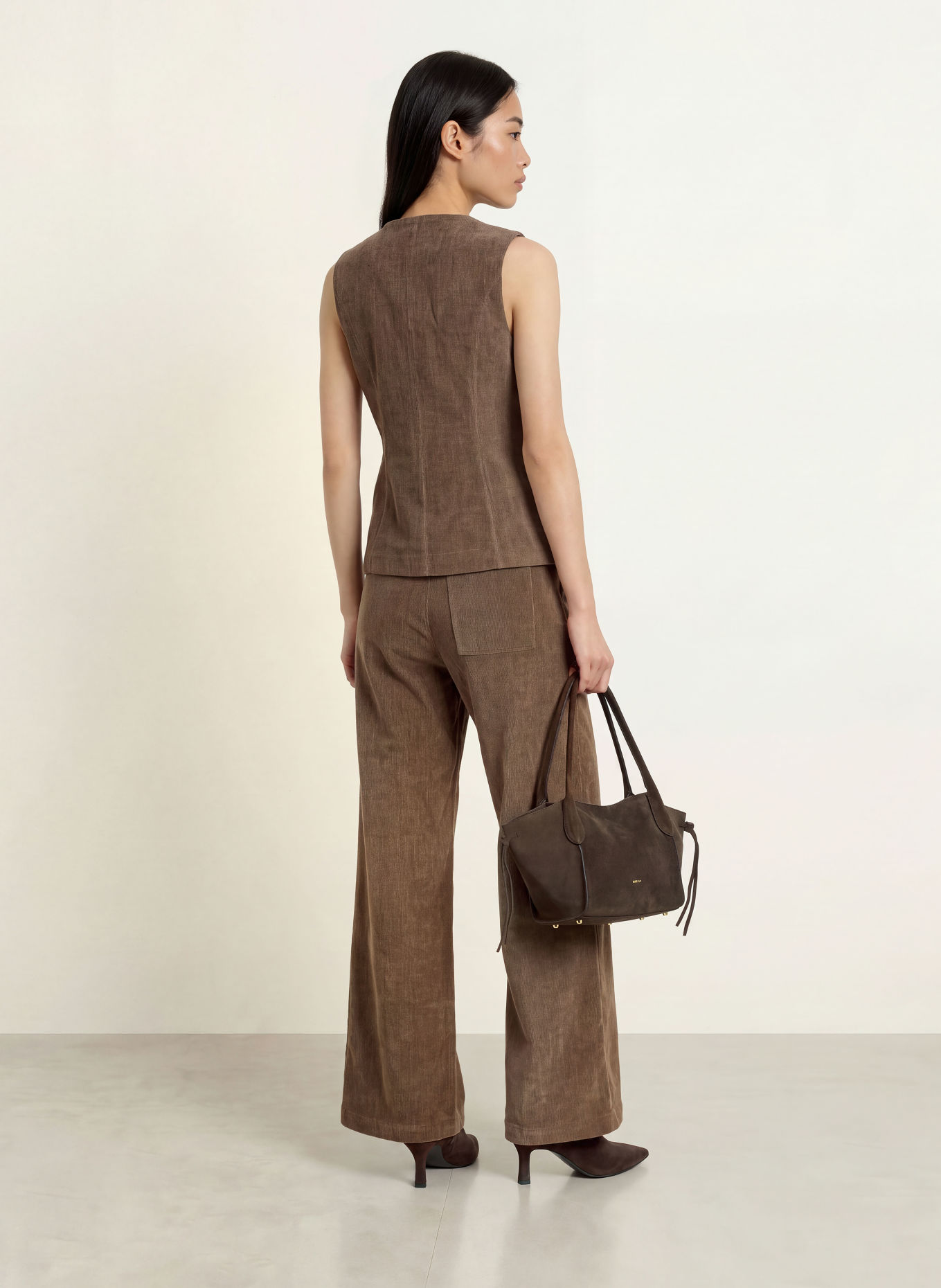 ELEH Vestă tip blazer din catifea: TAUPE