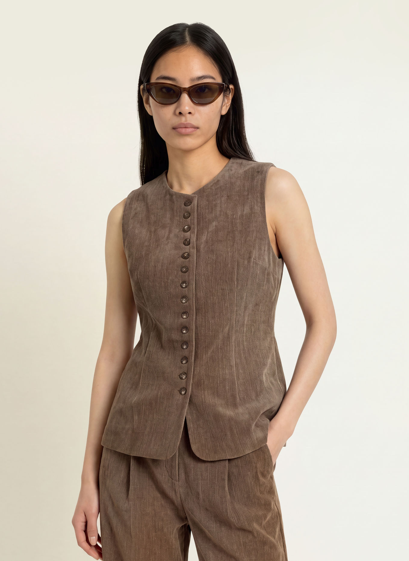 ELEH Vestă tip blazer din catifea: TAUPE