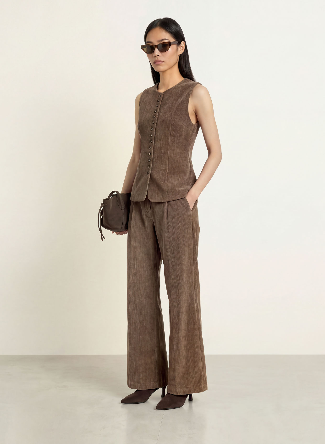ELEH Vestă tip blazer din catifea: TAUPE