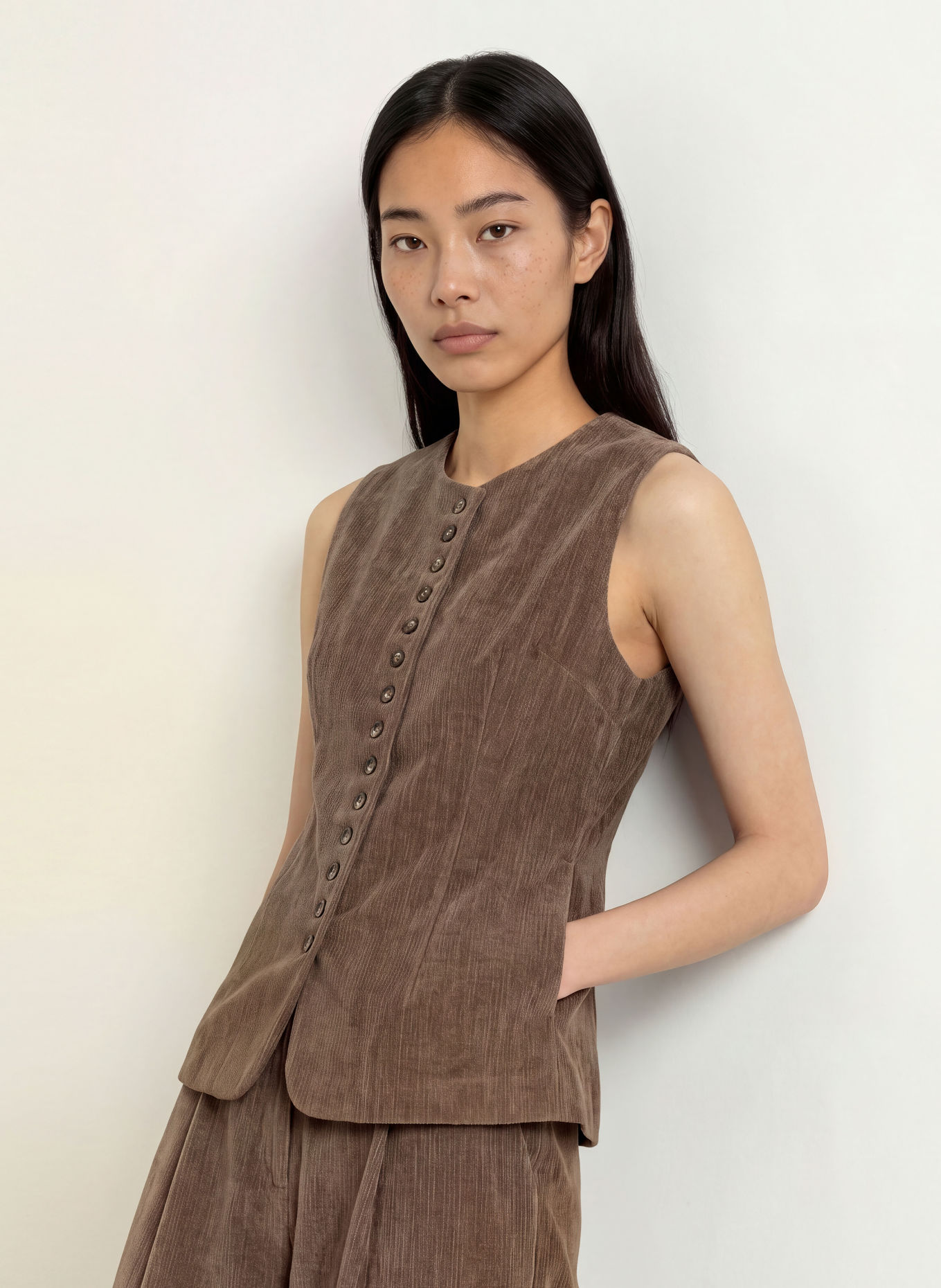 ELEH Vestă tip blazer din catifea: TAUPE