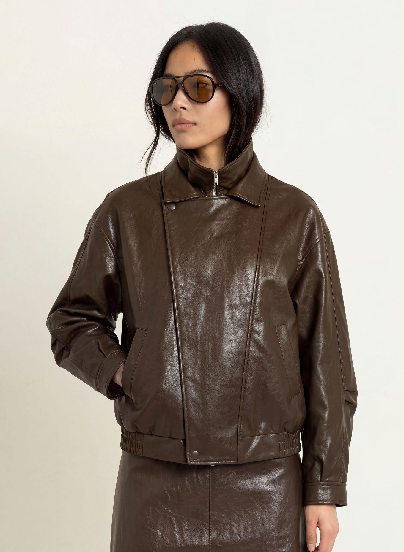 ELEH Leather-look jacket: DARK BROWN