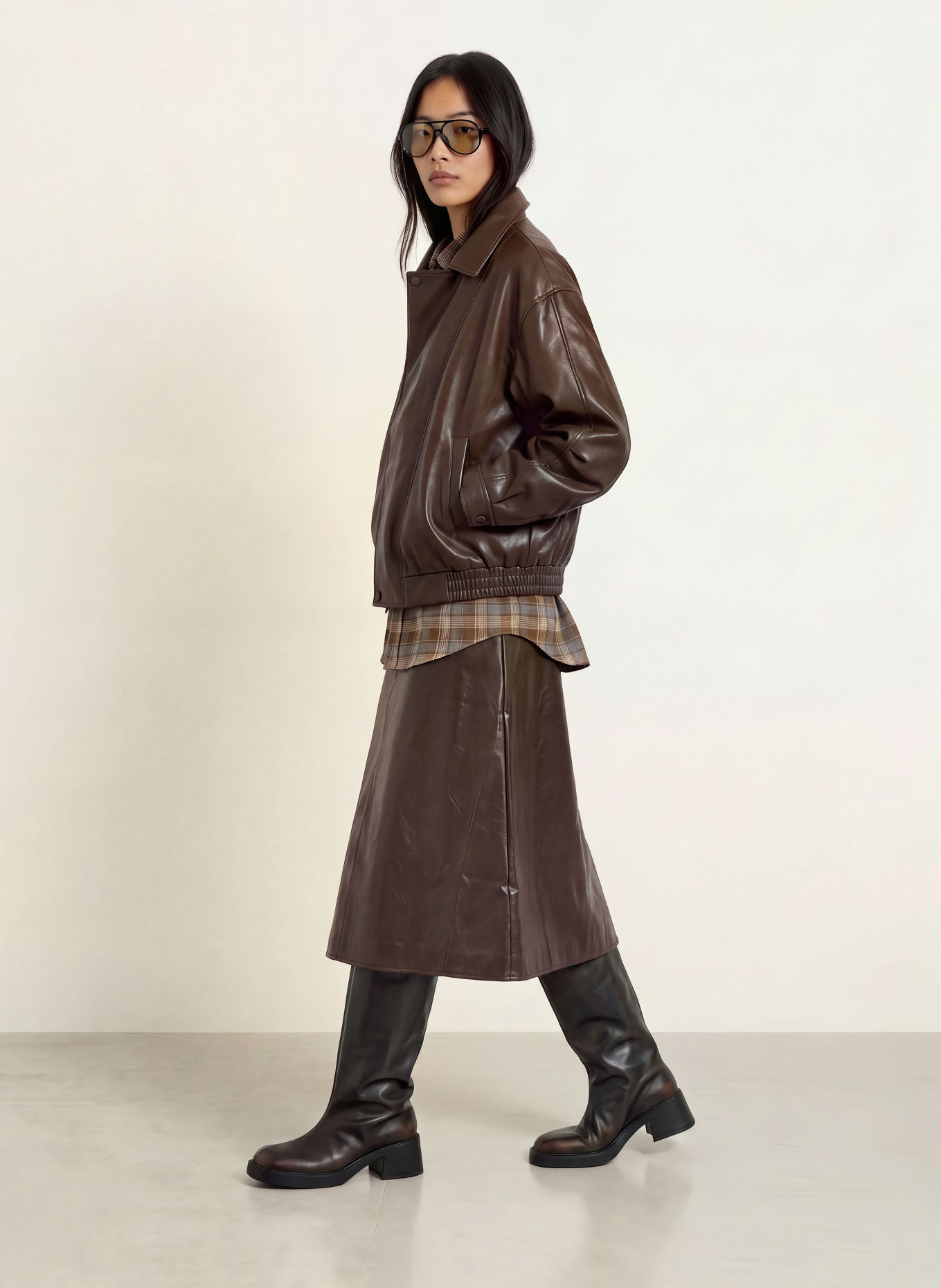 ELEH Leather-look jacket: DARK BROWN