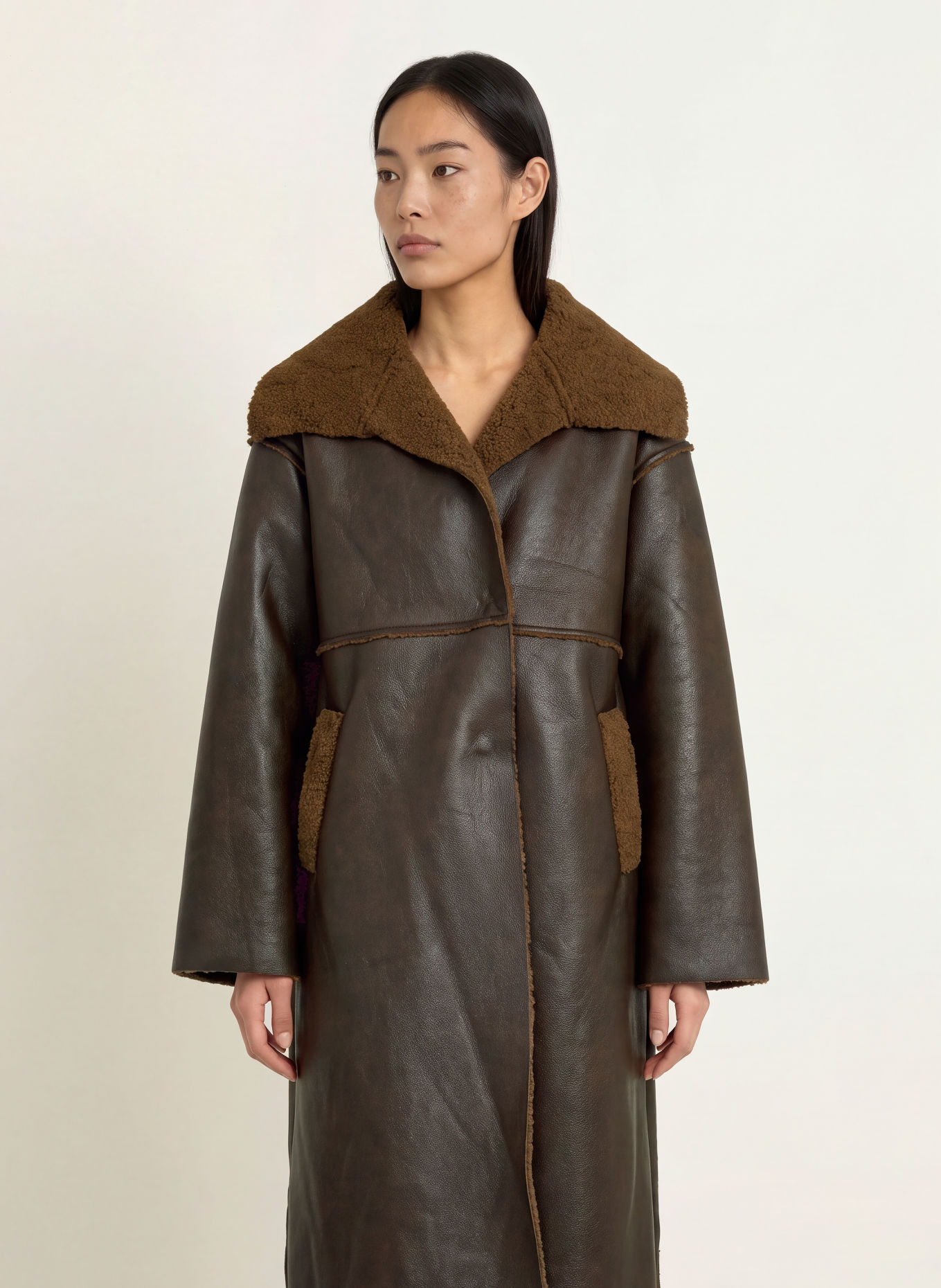 ELEH Faux-leather coat: DARK BROWN