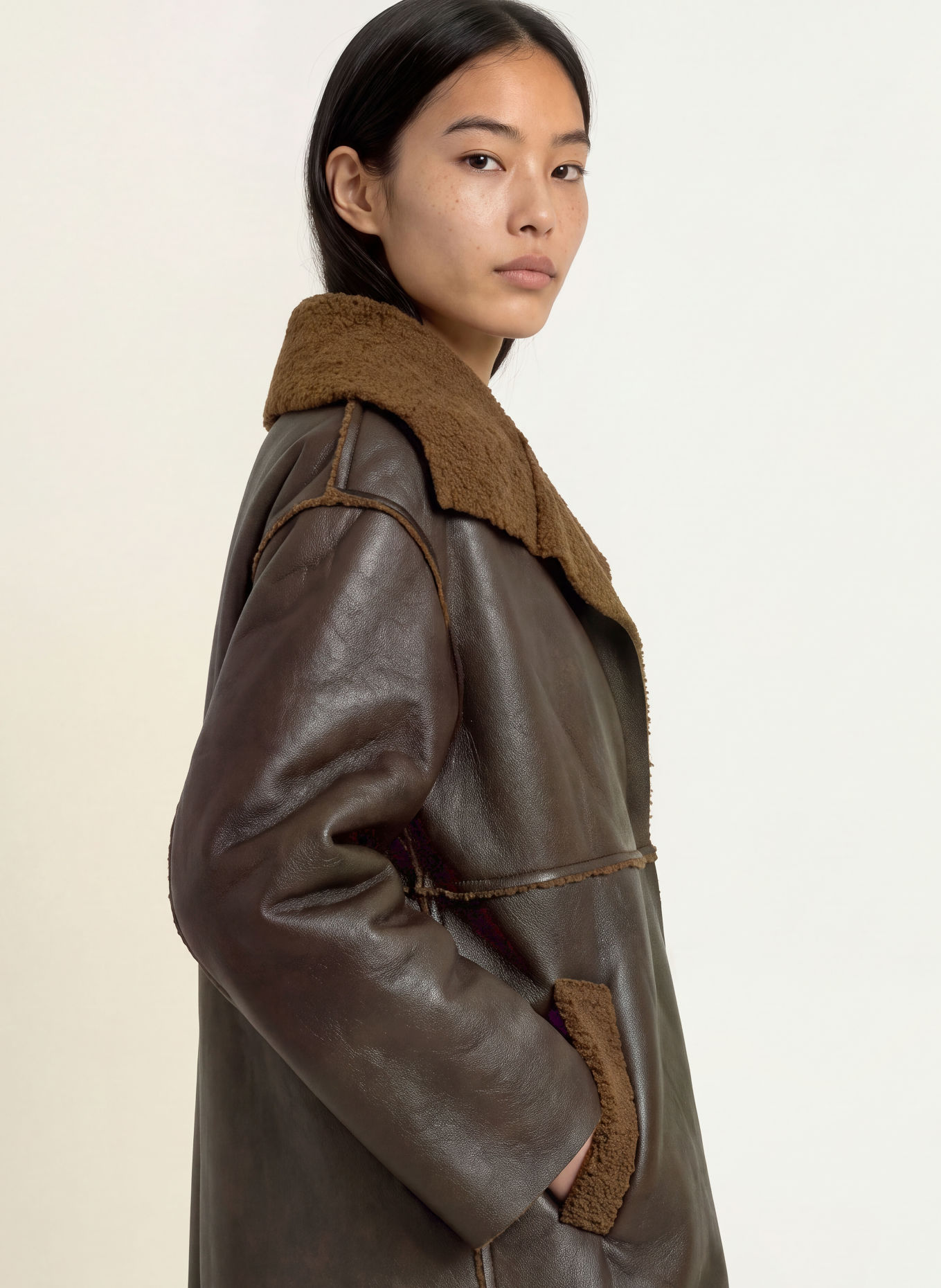 ELEH Faux-leather coat: DARK BROWN
