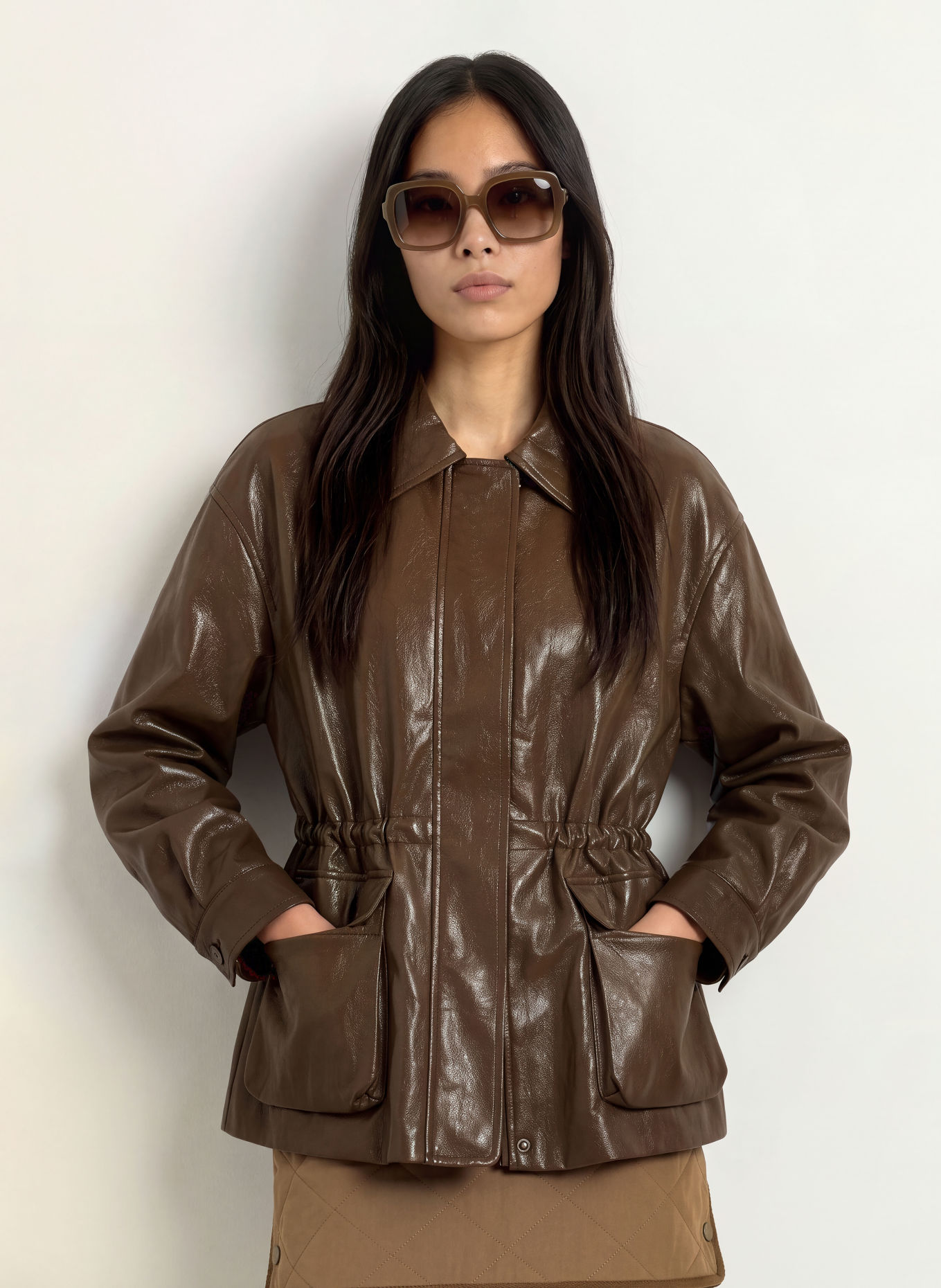 ELEH Overshirt in Lederoptik: KHAKI