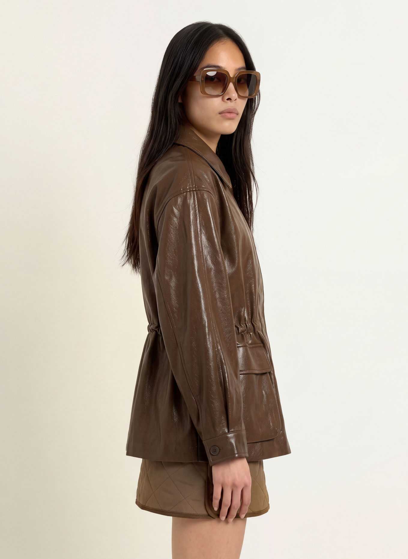 ELEH Overshirt in Lederoptik: KHAKI