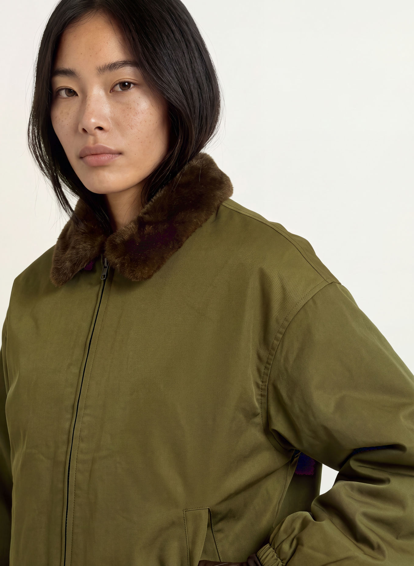 ELEH Blouson met imitatiebont: KAKI