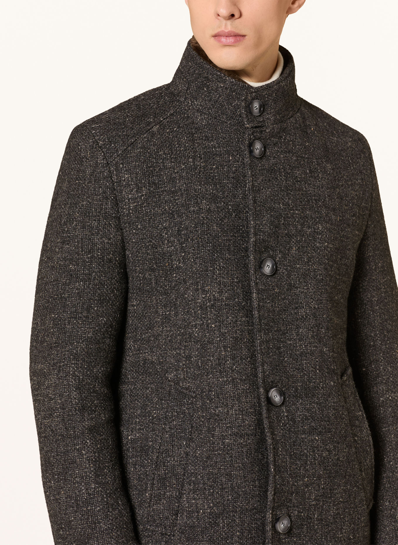 bugatti Wollmantel aus Bouclé mit herausnehmbarer Blende: DUNKELGRAU