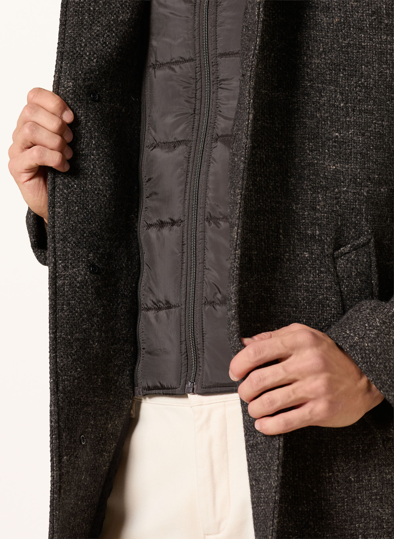 bugatti Wollmantel aus Bouclé mit herausnehmbarer Blende: DUNKELGRAU