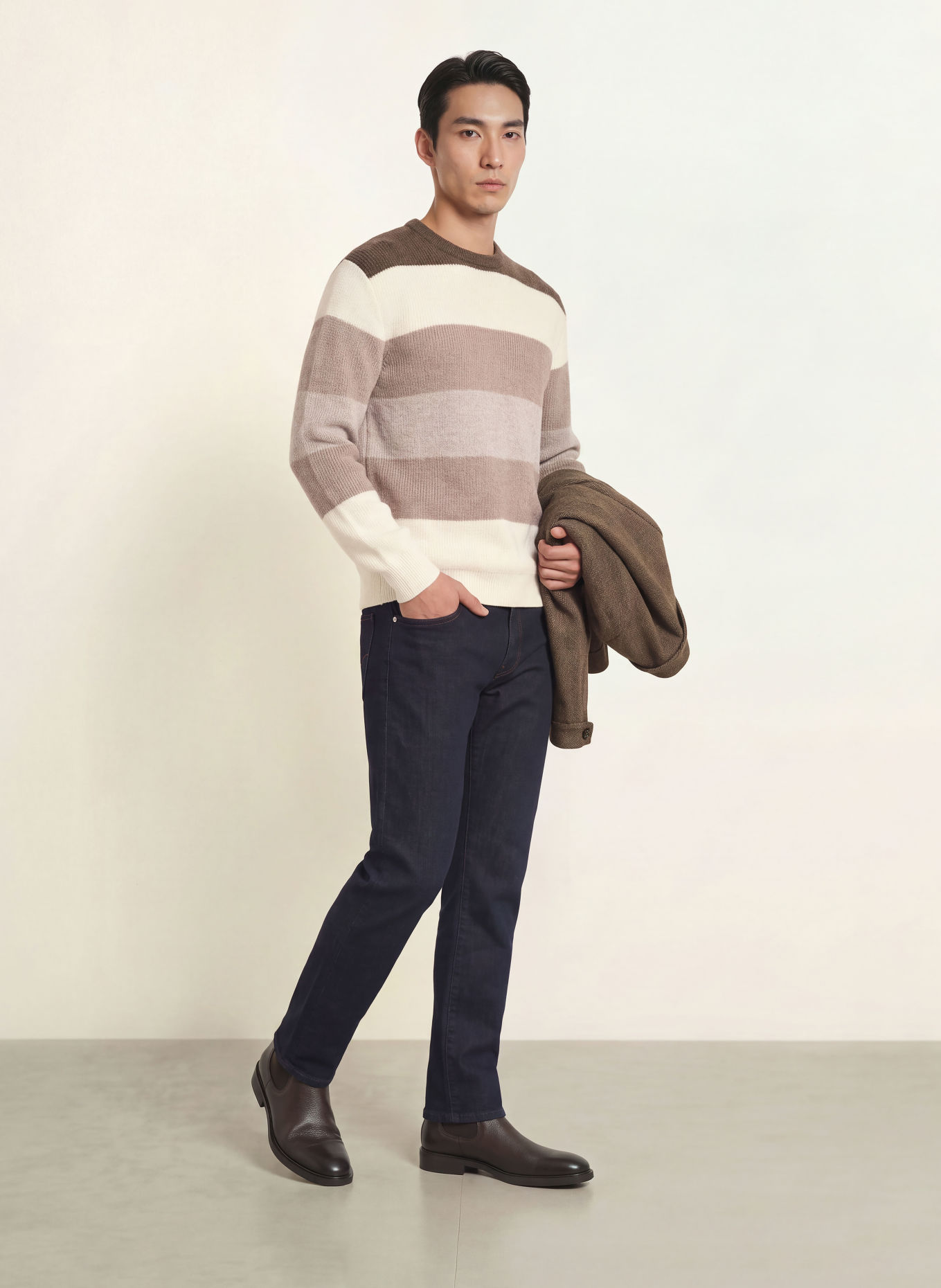 PAUL & SHARK Trui: BEIGE / MARRON FONCÉ / CRÈME
