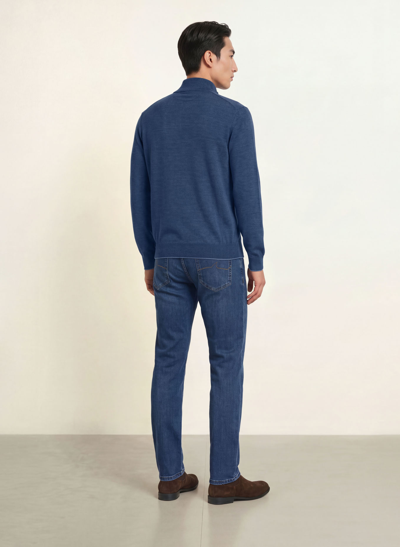 PAUL & SHARK Half-zip sweater: BLUE / DARK BROWN