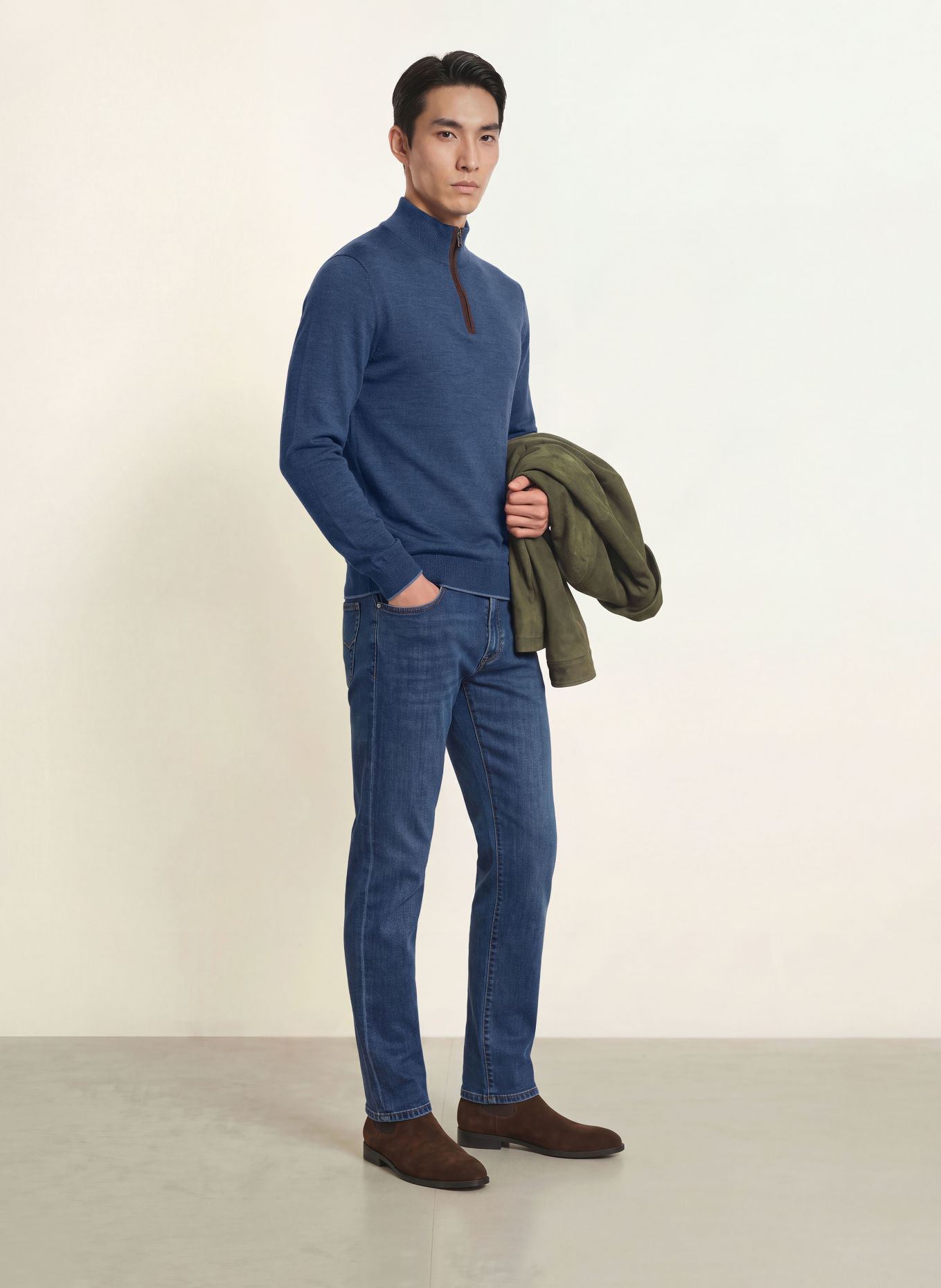 PAUL & SHARK Half-zip sweater: BLUE / DARK BROWN