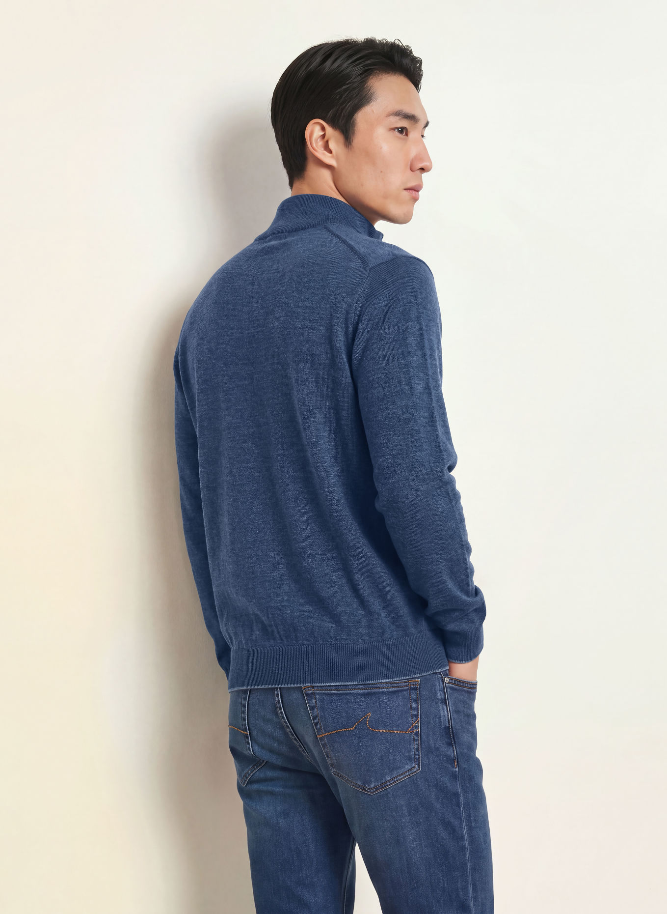 PAUL & SHARK Half-zip sweater: BLUE / DARK BROWN