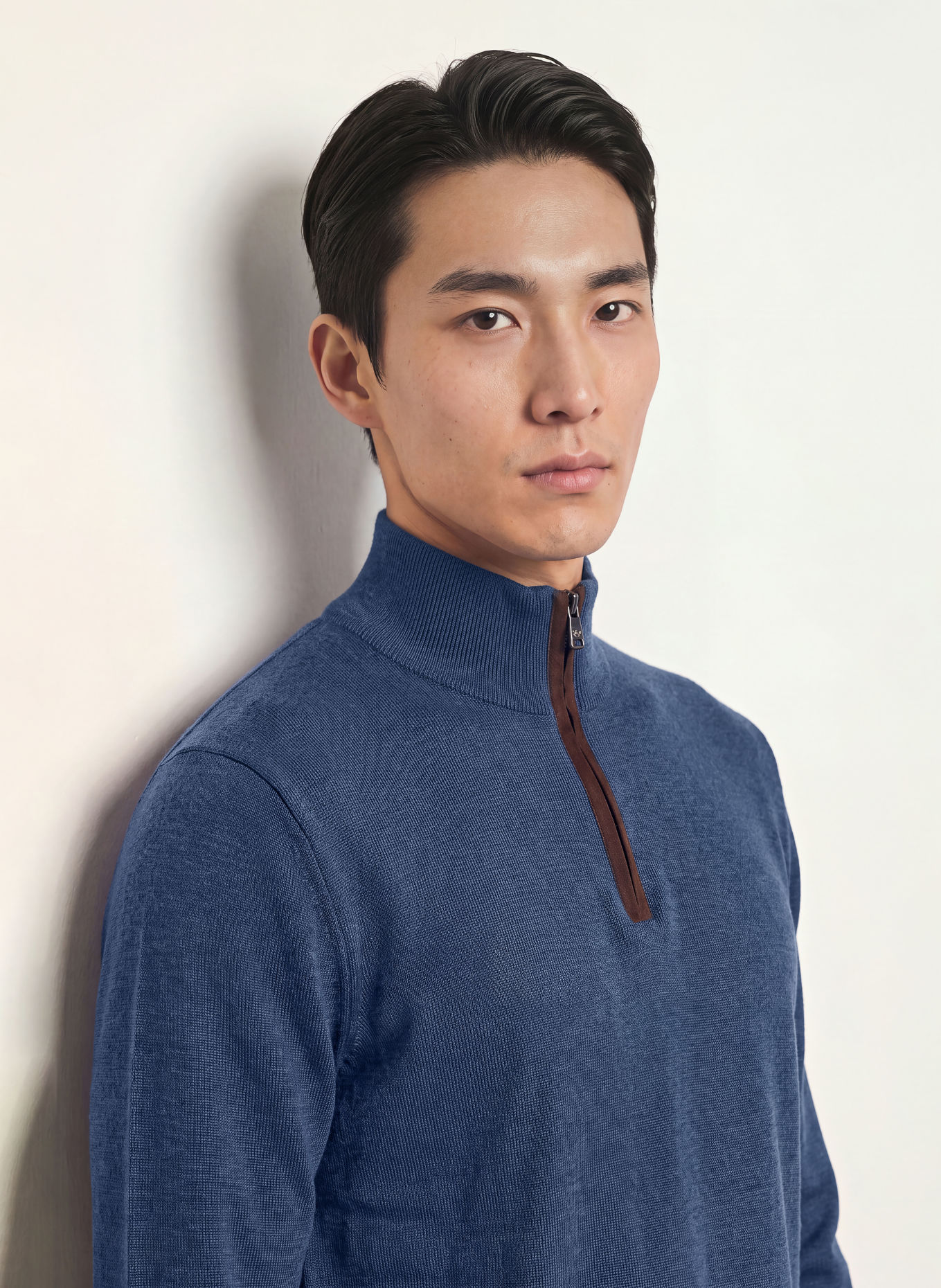 PAUL & SHARK Half-zip sweater: BLUE / DARK BROWN