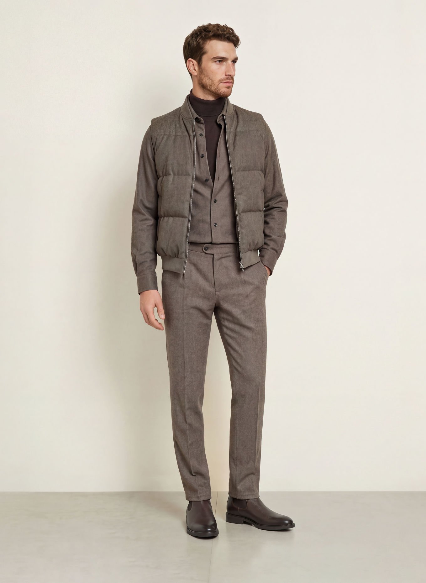 PROFUOMO Gilet matelassé: TAUPE / GRIS FONCÉ