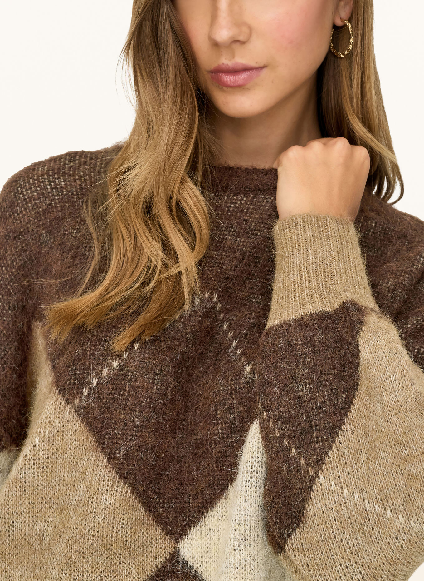 ONLY Sweater: DARK BROWN / LIGHT BROWN / CREAM