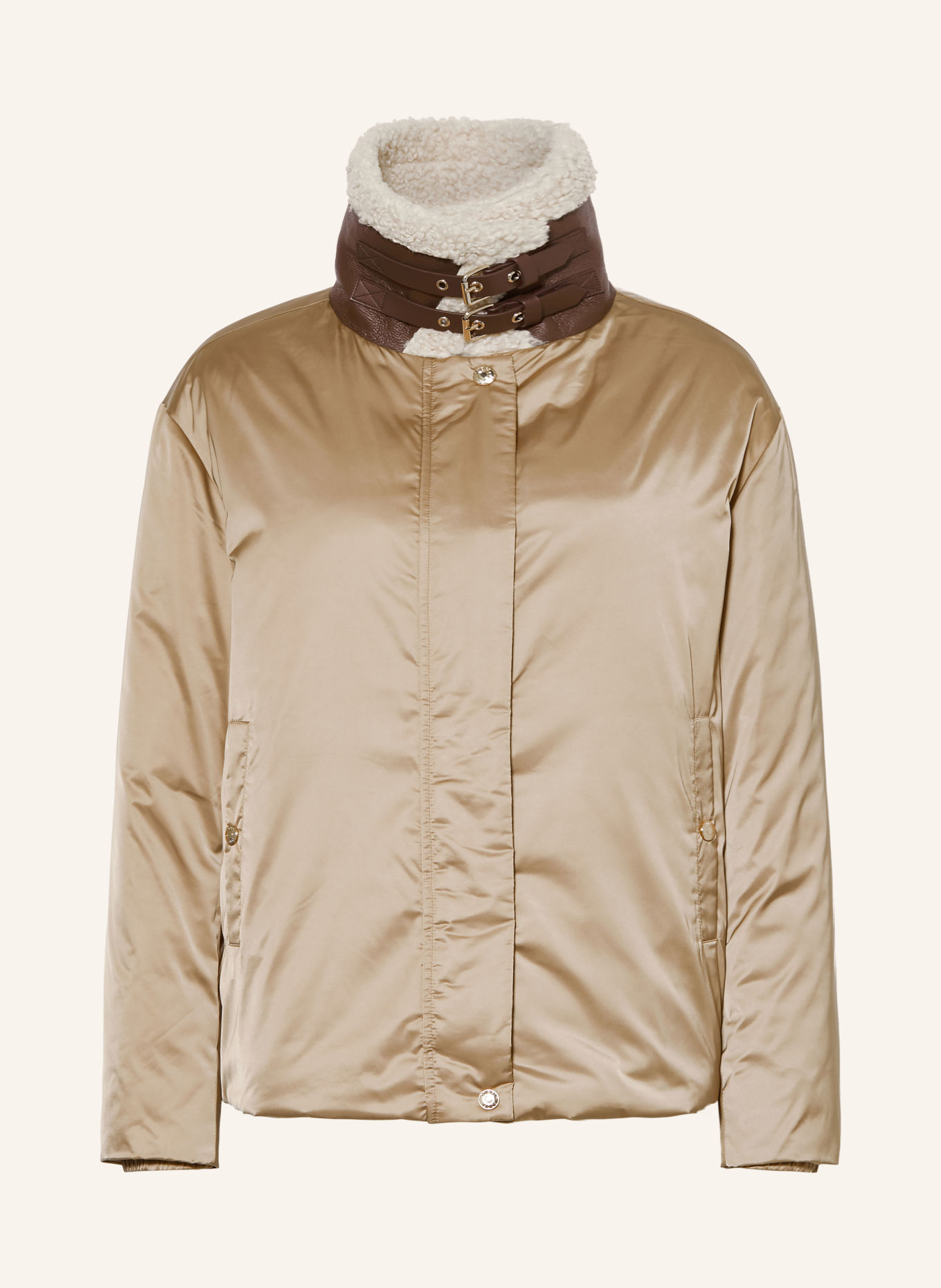 JOOP! ORIETTA Jacket with Teddy Fur Collar: CAMEL / ECRU