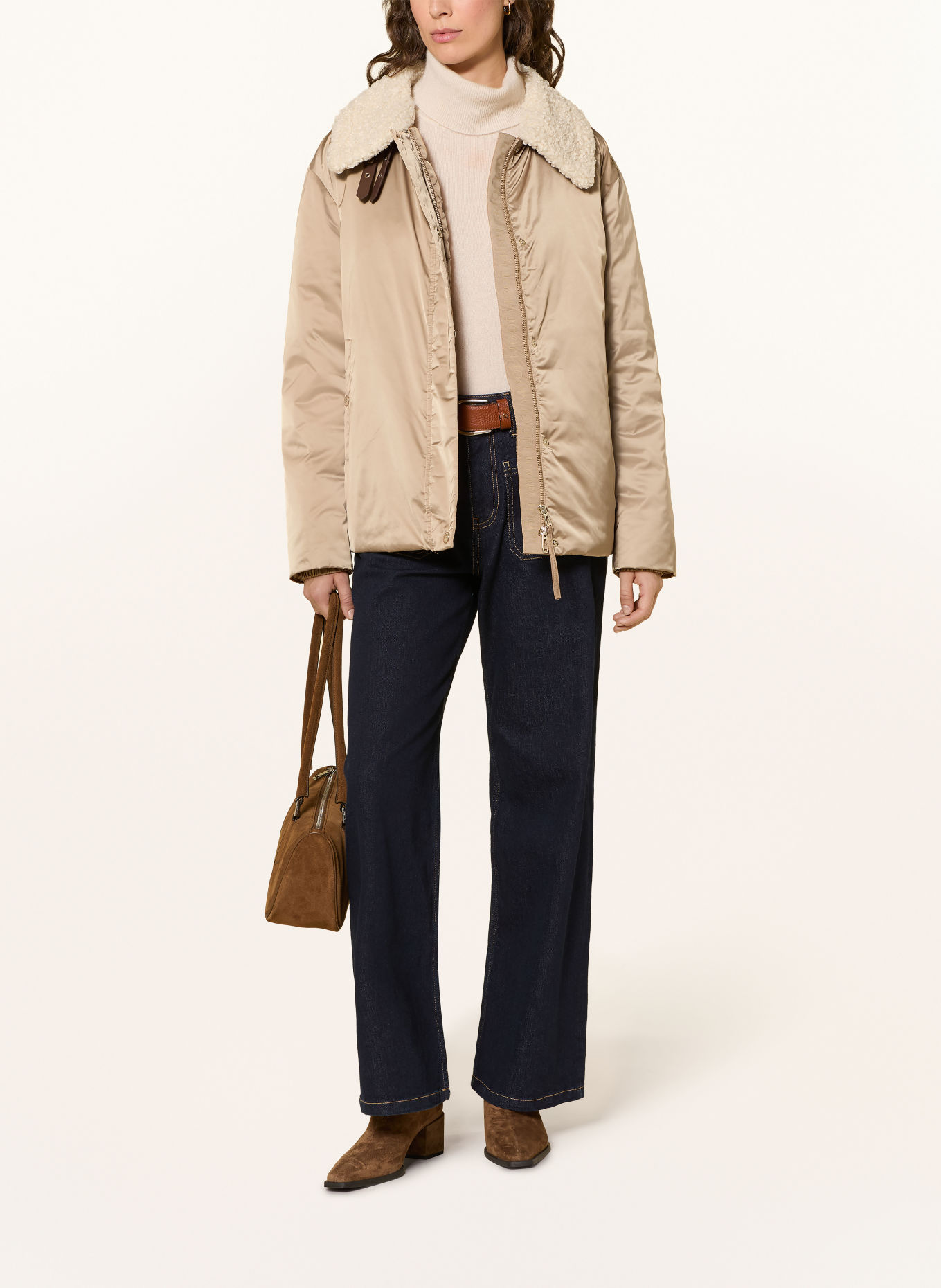 JOOP! ORIETTA Jacket with Teddy Fur Collar: CAMEL / ECRU