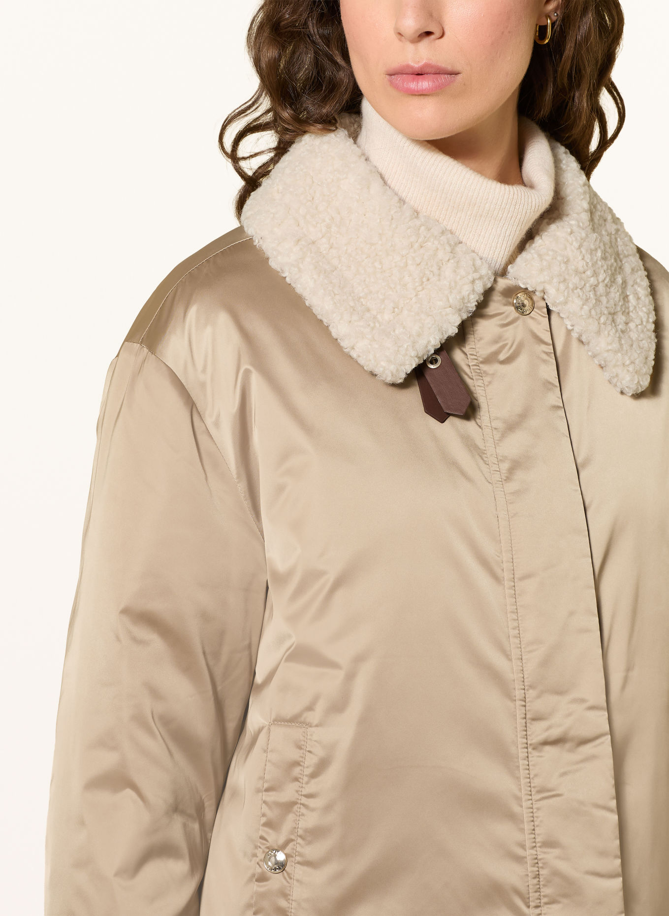 JOOP! ORIETTA Jacket with Teddy Fur Collar: CAMEL / ECRU