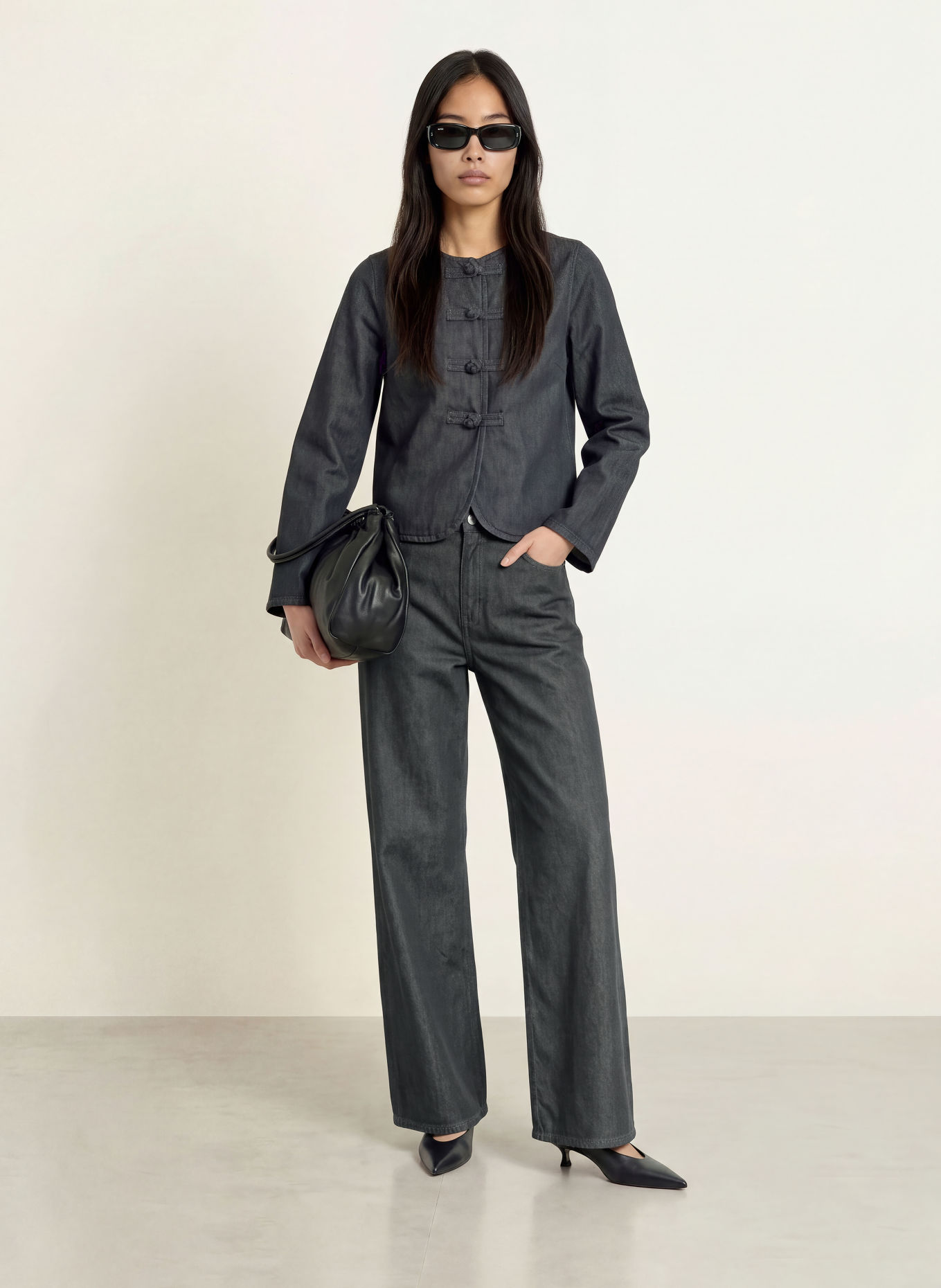 SELECTED Wide leg jeans: DARK GREY DENIM