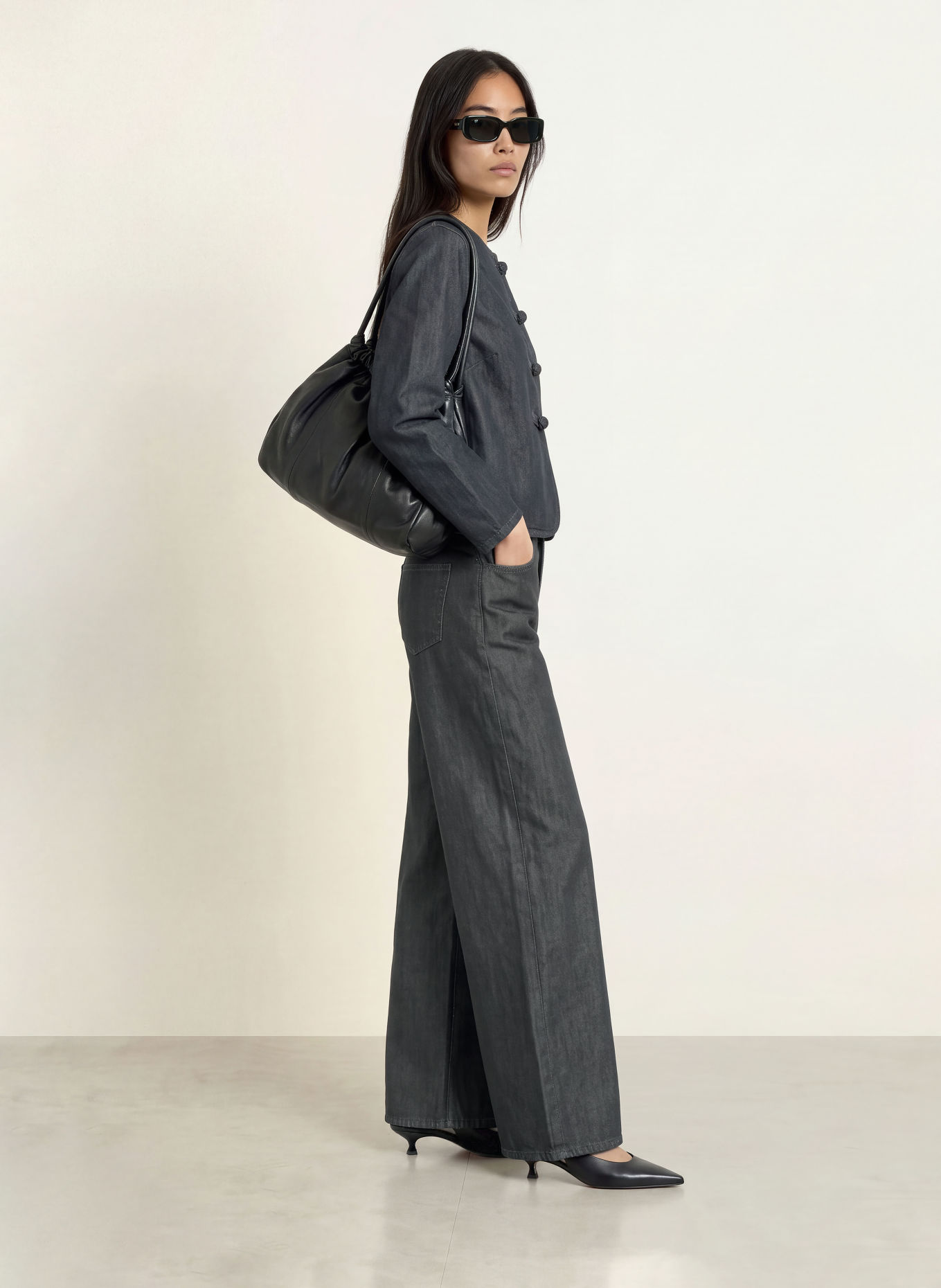 SELECTED Wide leg jeans: DARK GREY DENIM
