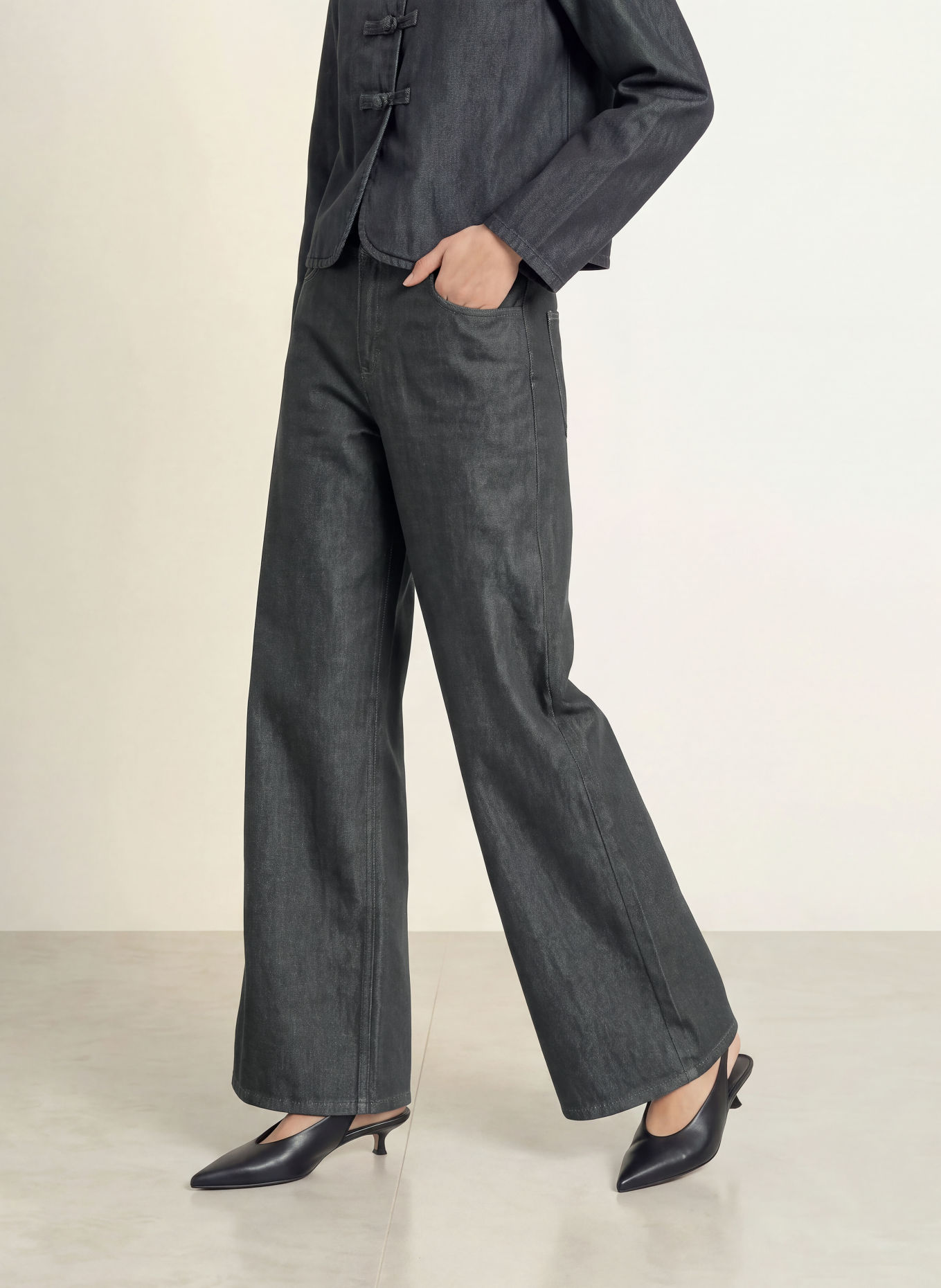 SELECTED Wide leg jeans: DARK GREY DENIM