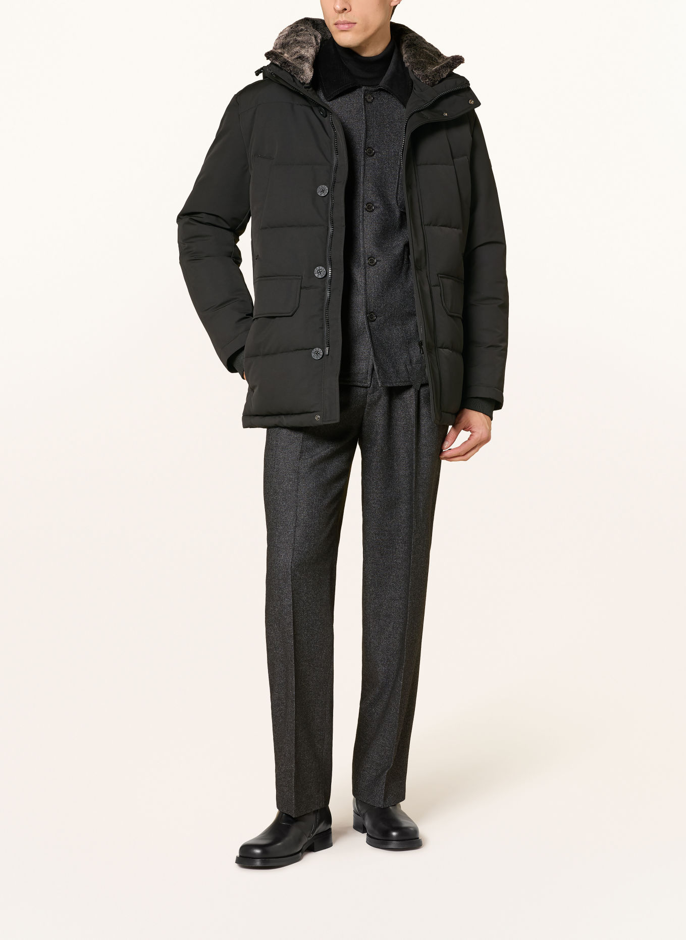 STRELLSON PIAZZA Parka with Detachable Faux Fur: BLACK