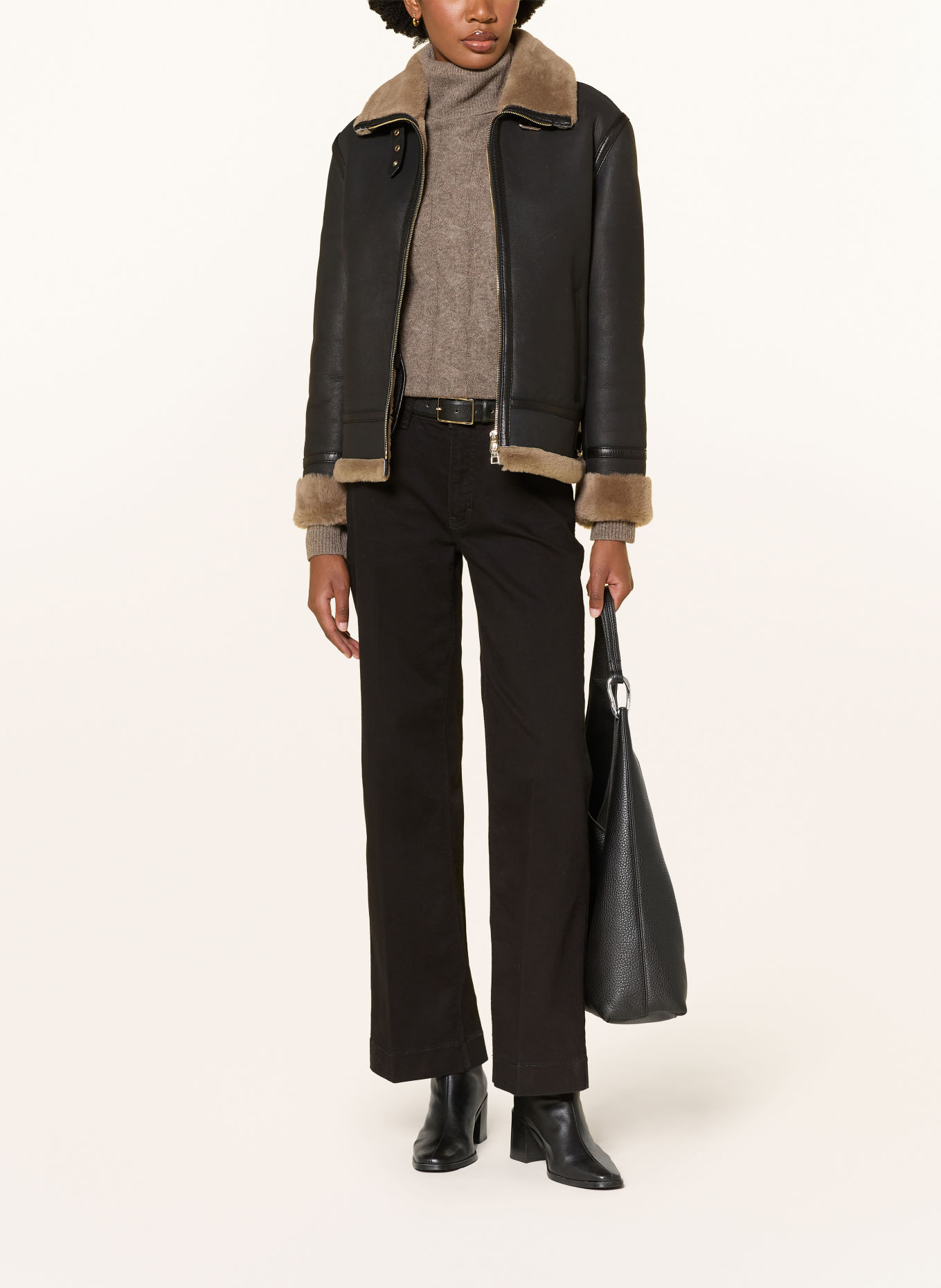 JOOP! Veste en cuir LARISSA: MARRON FONCÉ / MARRON CLAIR