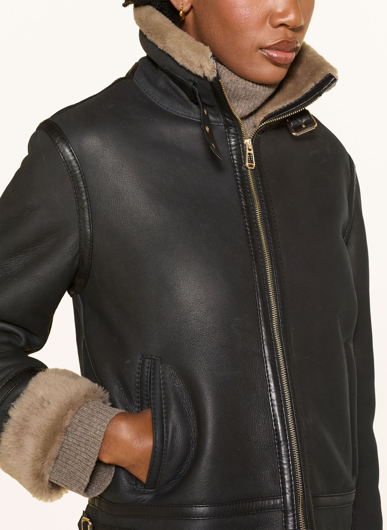 JOOP! Veste en cuir LARISSA: MARRON FONCÉ / MARRON CLAIR