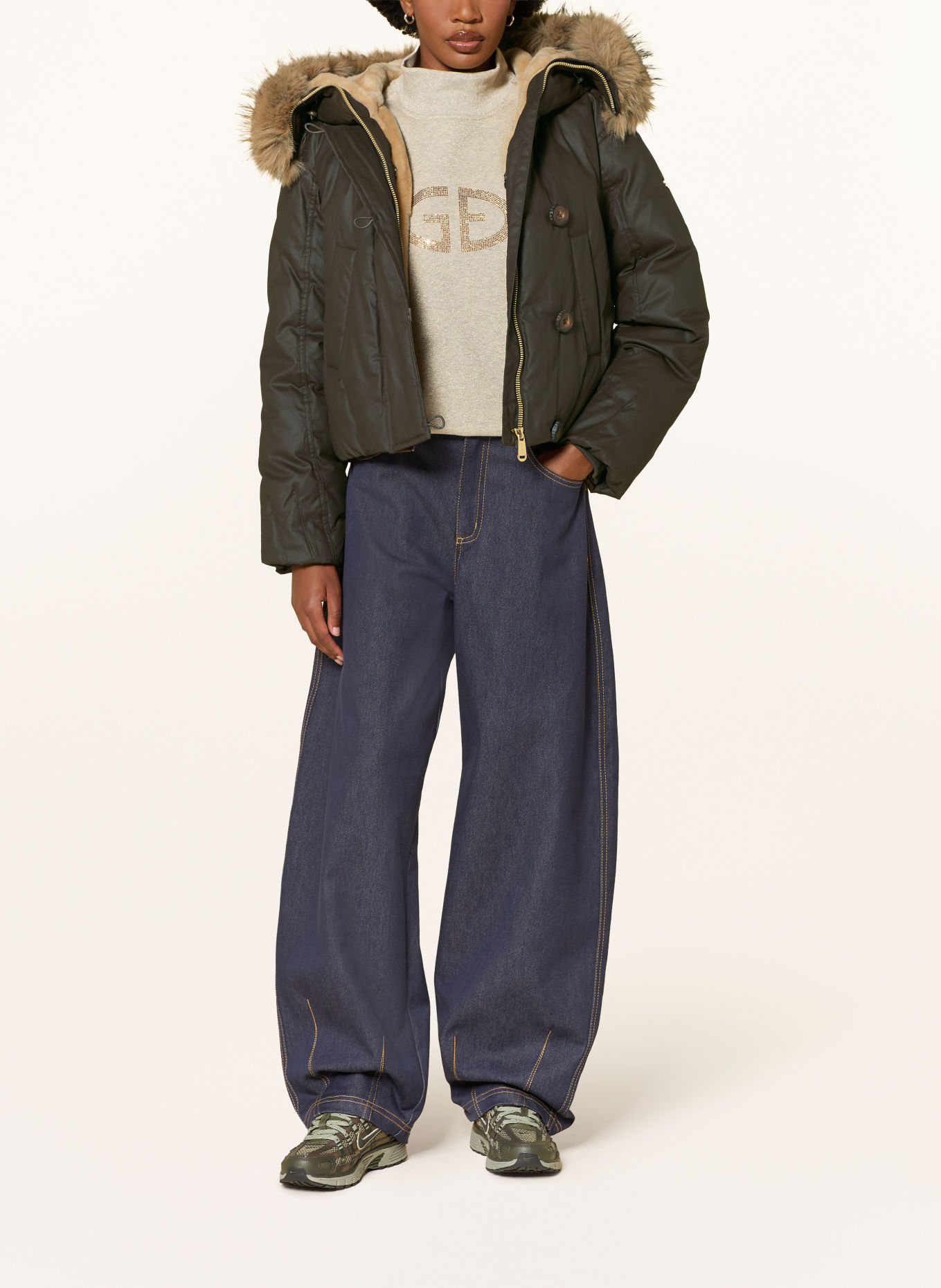 GOLDBERGH NYOKO Down Jacket with Detachable Faux Fur: KHAKI / LIGHT BROWN