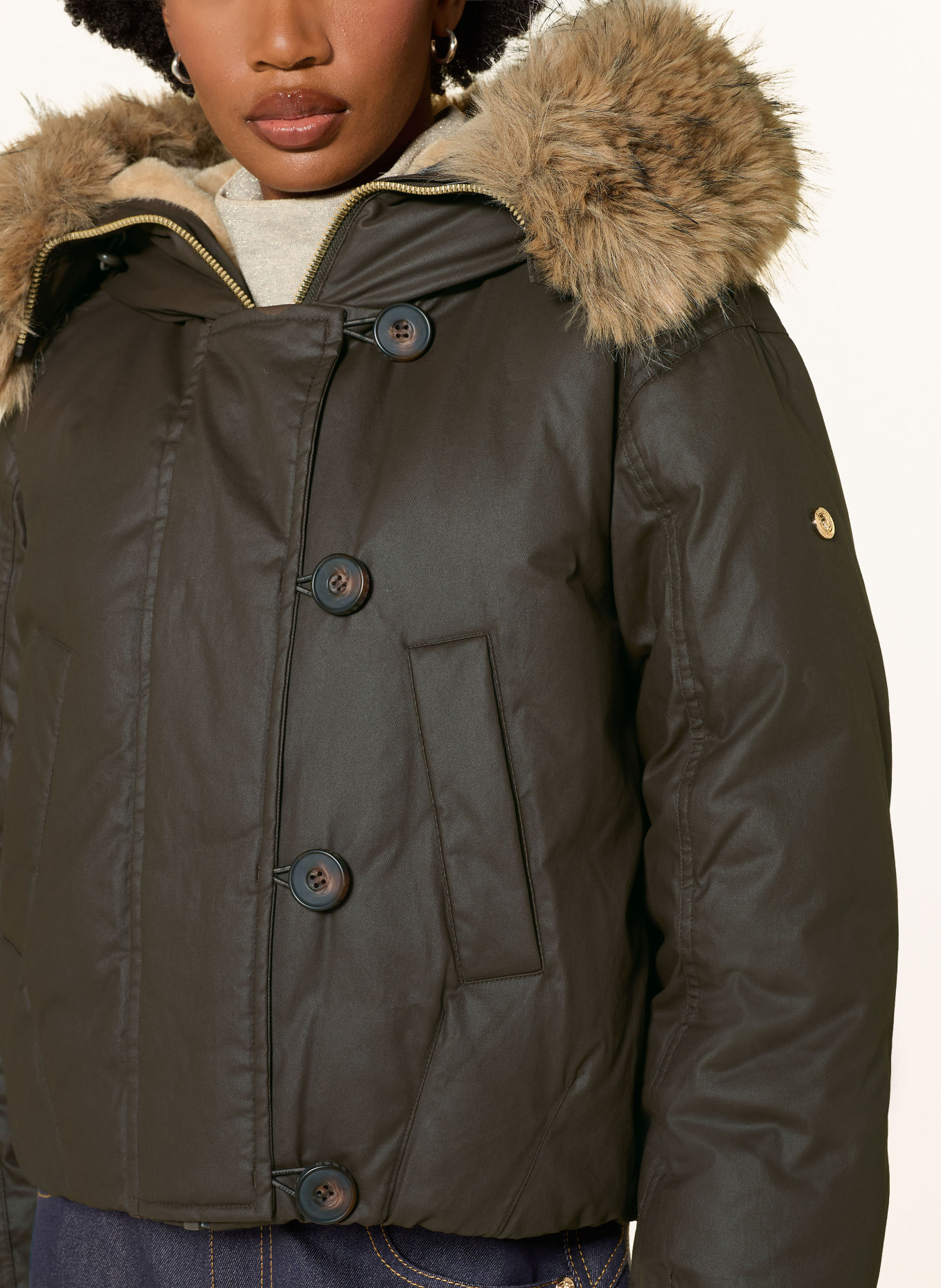 GOLDBERGH NYOKO Down Jacket with Detachable Faux Fur: KHAKI / LIGHT BROWN