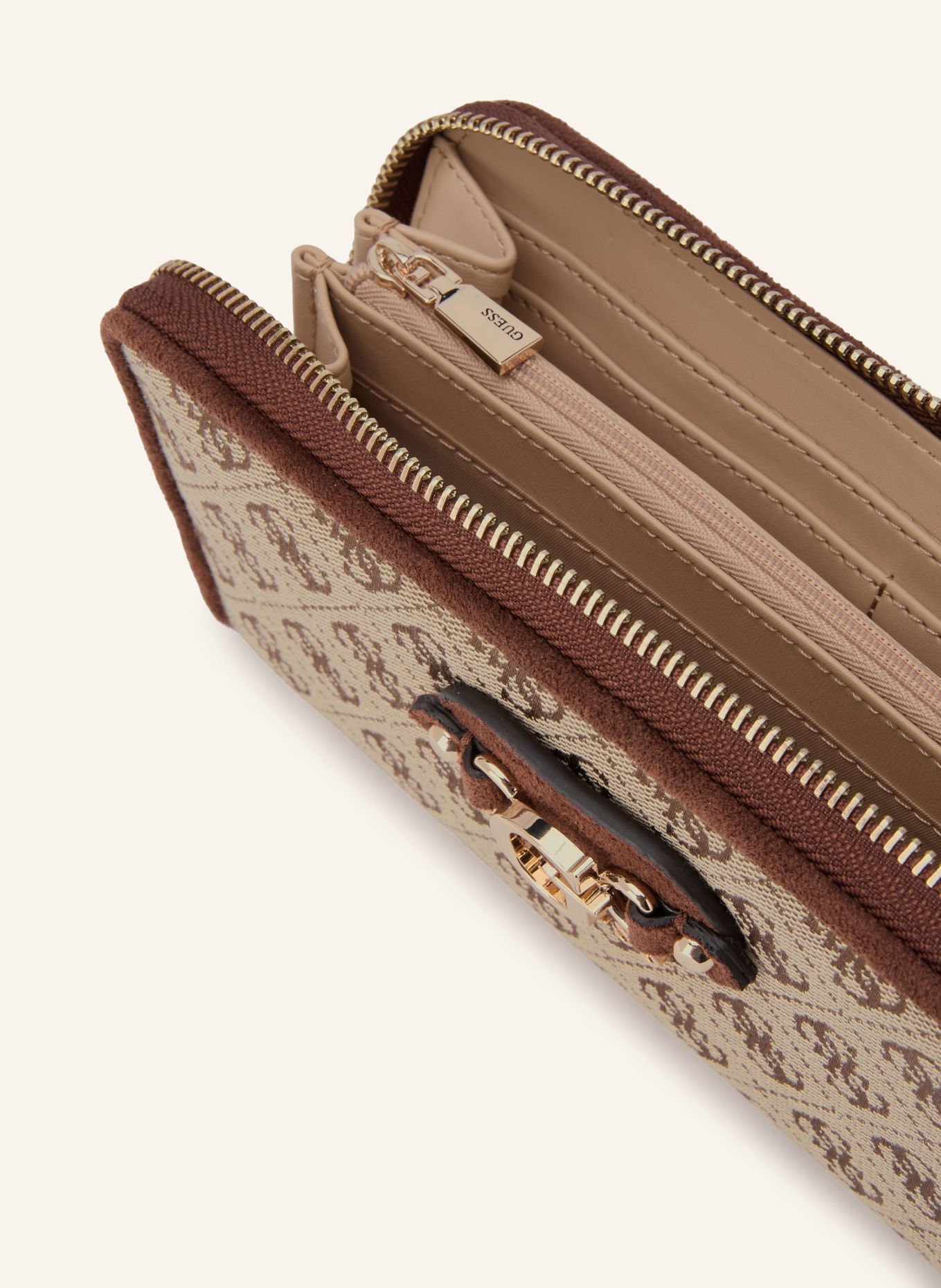 GUESS SAMANTHA Wallet: BEIGE / GOLD / COGNAC