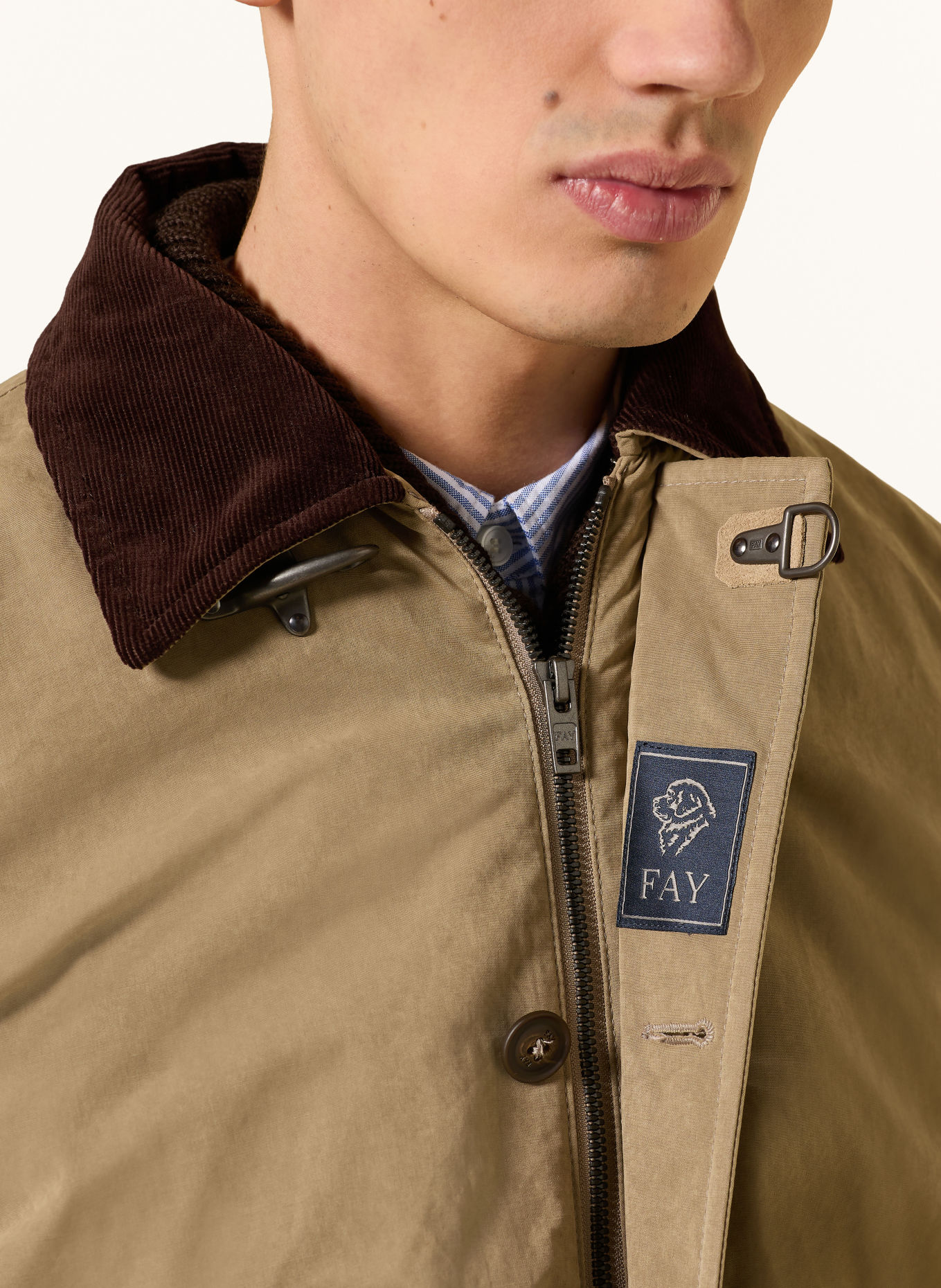 Fay Bomber jacket: BEIGE / DARK BROWN