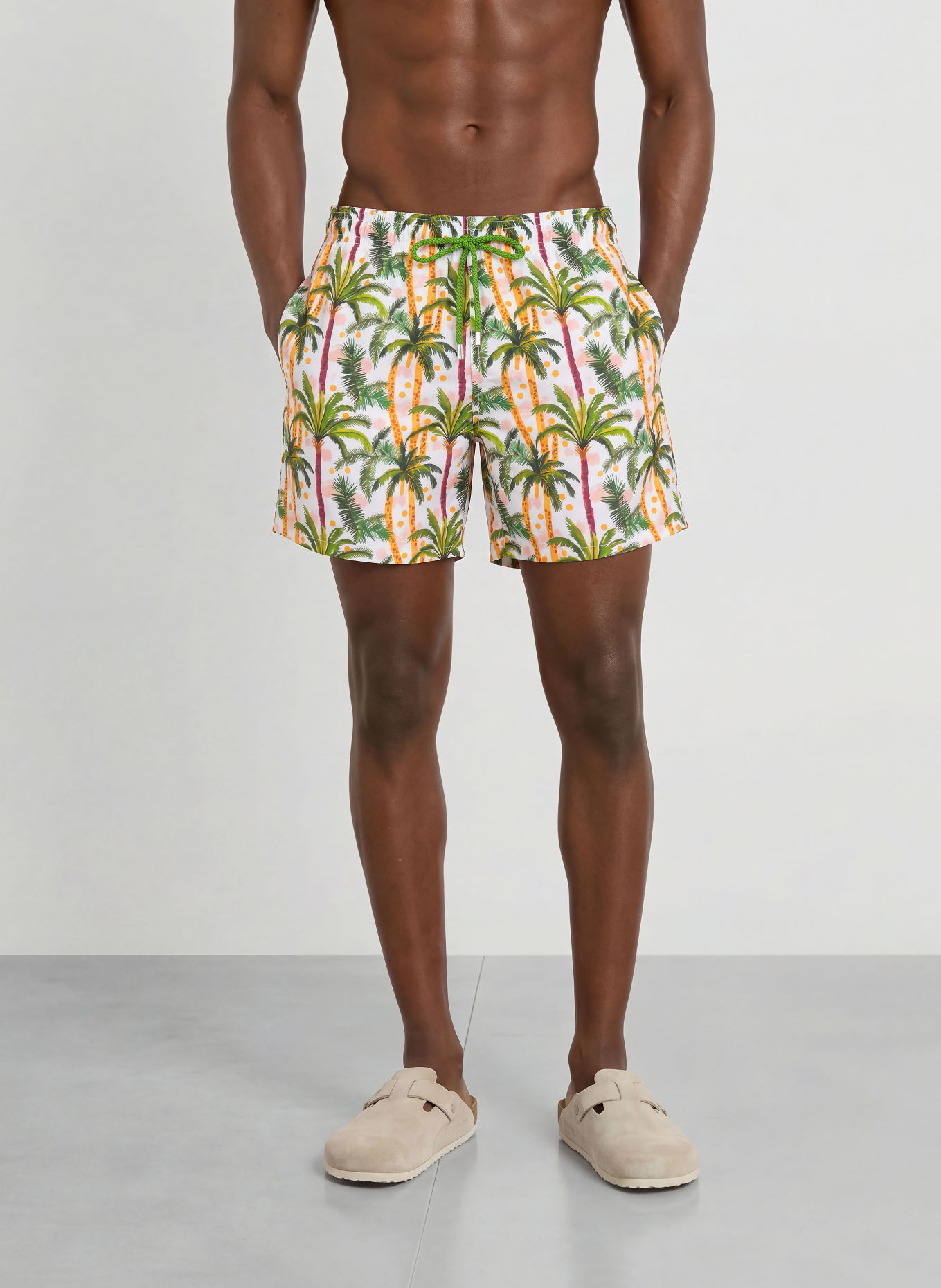 VILEBREQUIN Short de bain MOOREA: BLANC / JAUNE FONCÉ / VERT