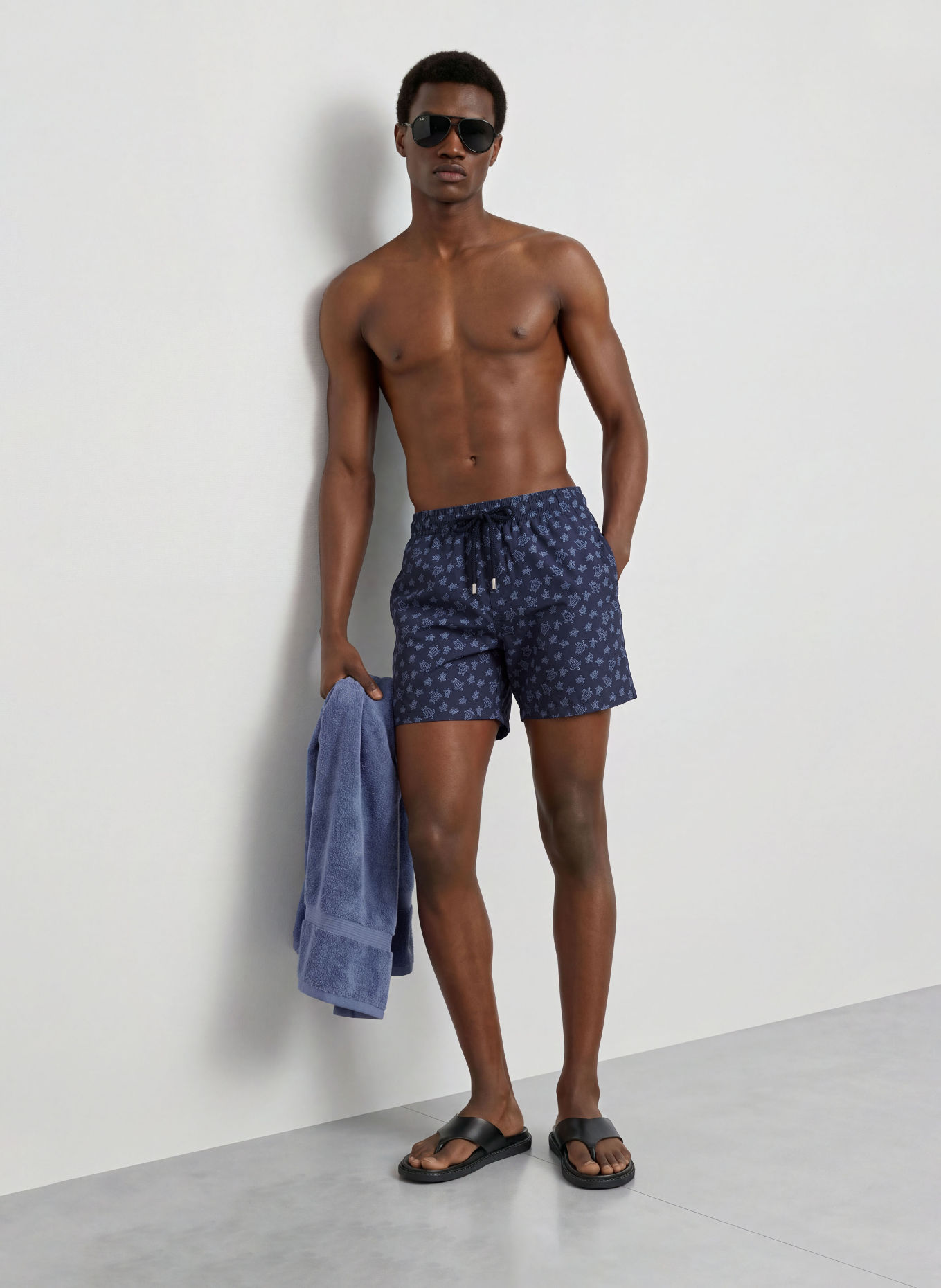VILEBREQUIN Short de bain MOOPEA: BLEU FONCÉ / BLANC